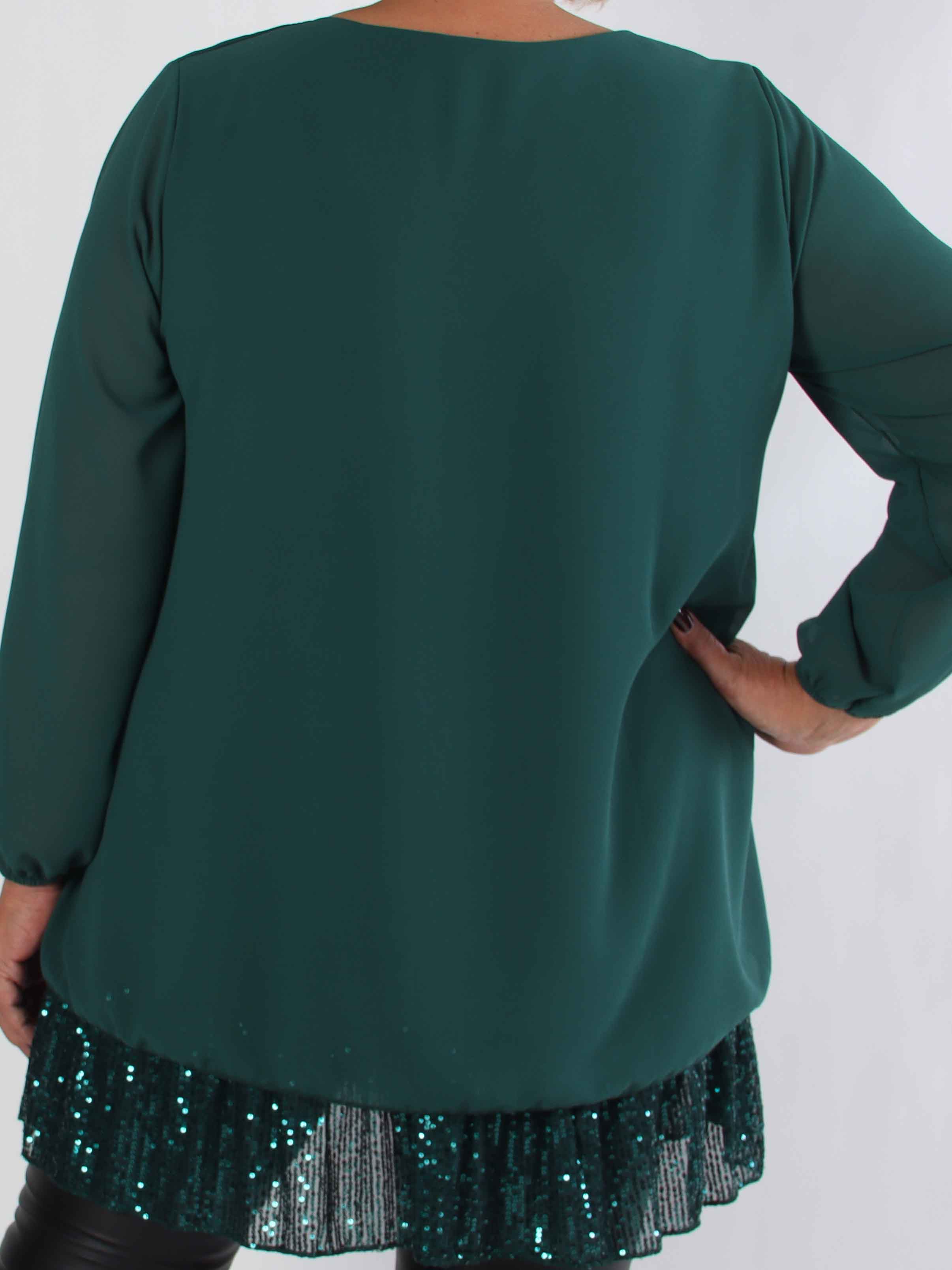 Kamilla - Festredo plus size tunikaklänning med chiffonglager och paljetter