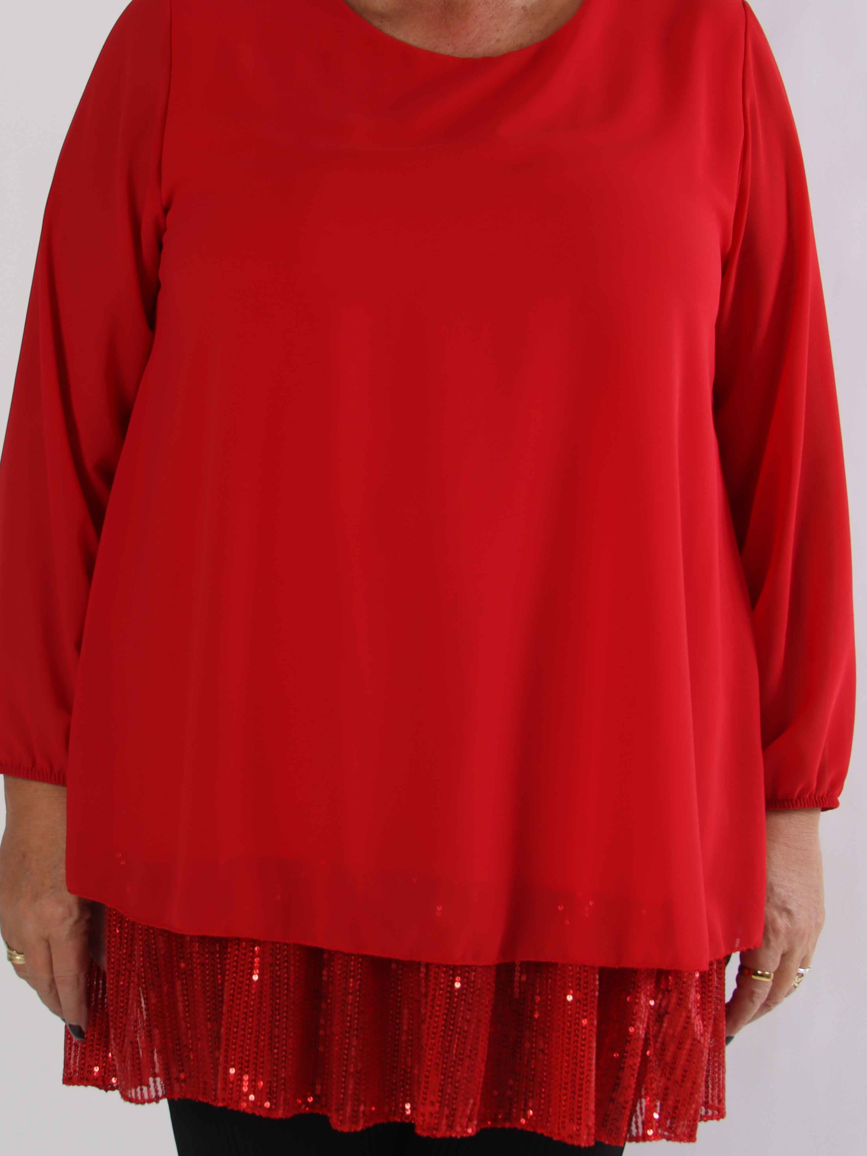 Kamilla - Festredo plus size tunikaklänning med chiffonglager och paljetter