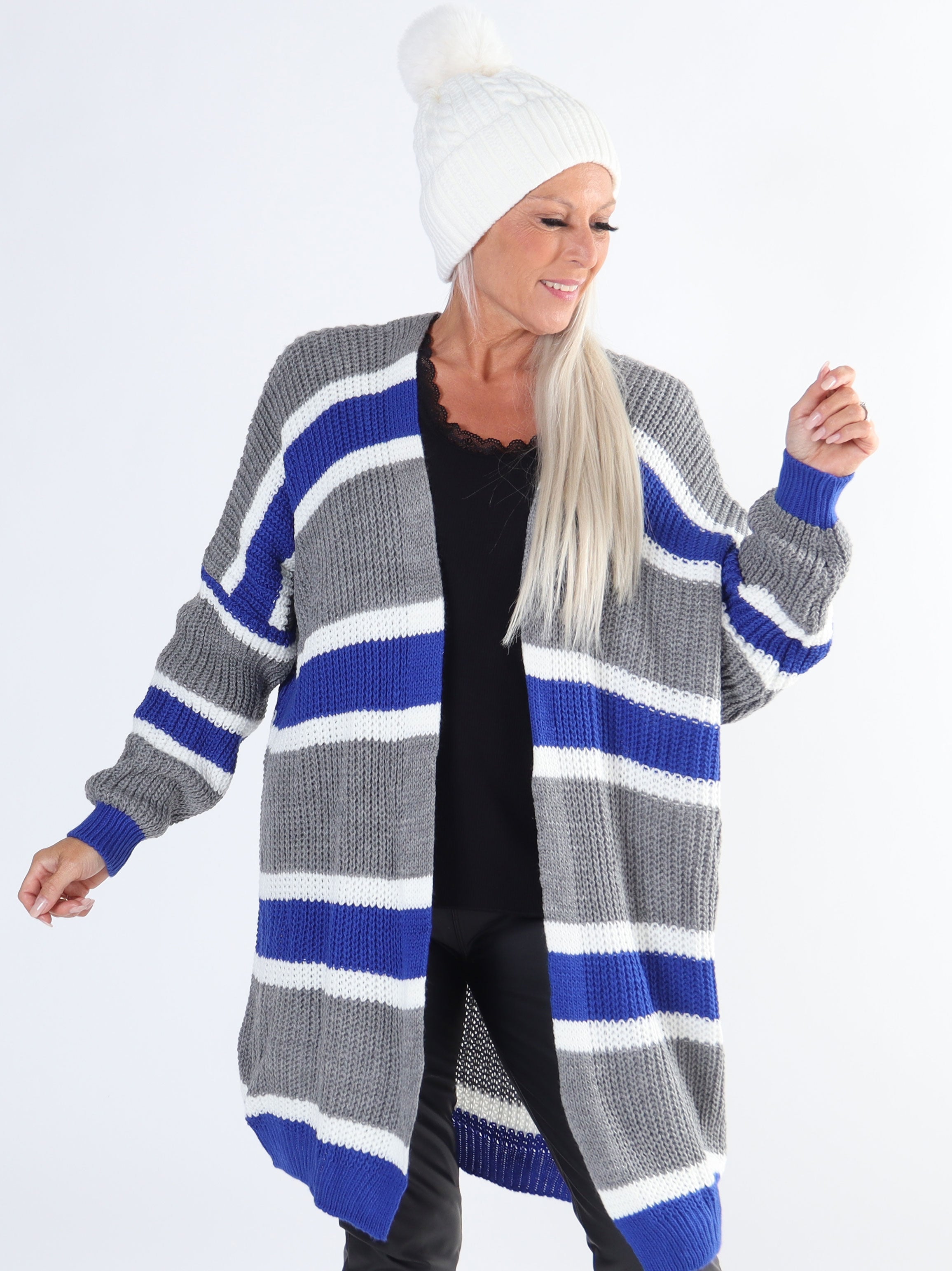 Kata - Flerfärgad randig plus size stickad kofta
