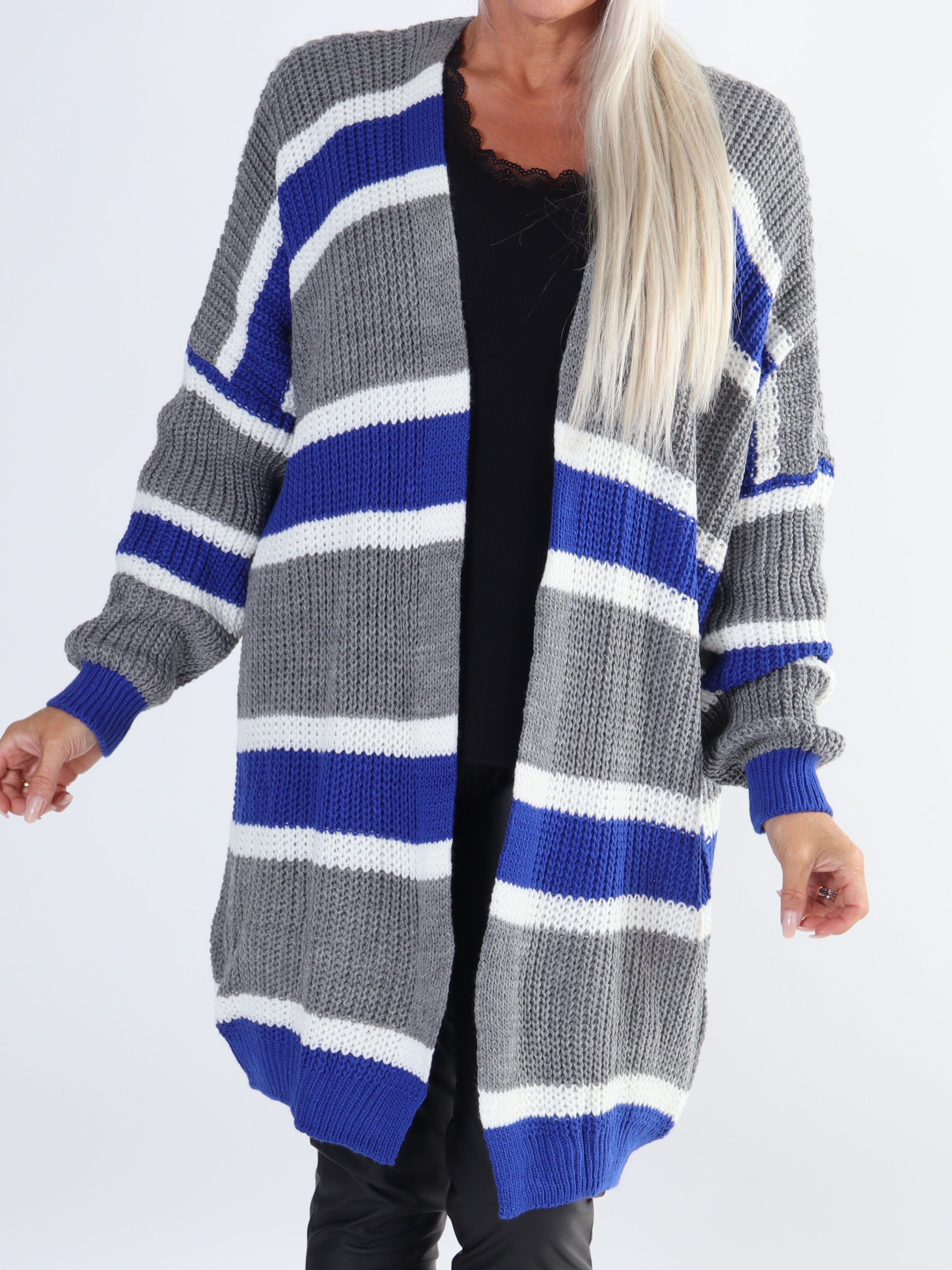 Kata - Flerfärgad randig plus size stickad kofta
