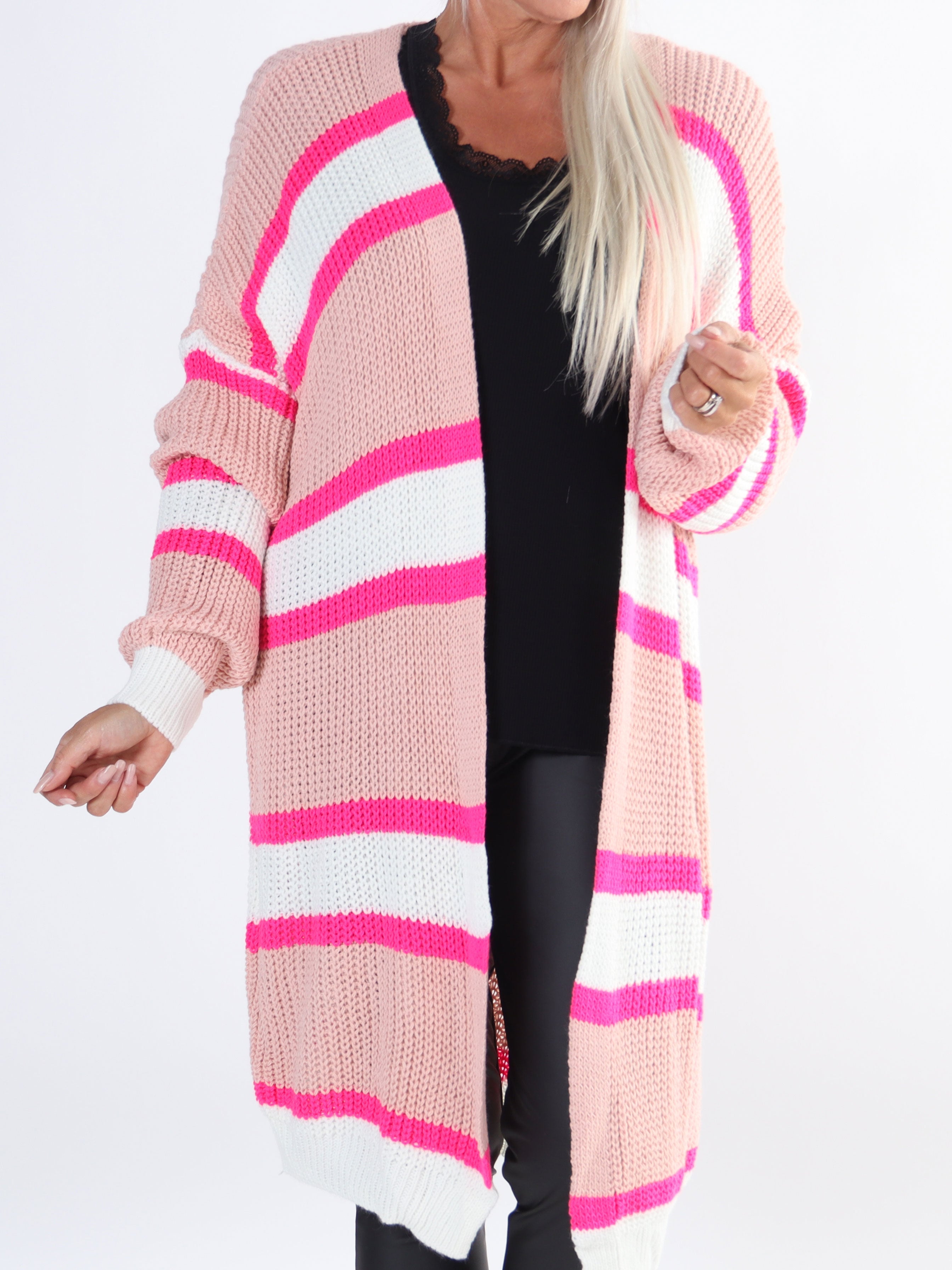 Kata - Flerfärgad randig plus size stickad kofta