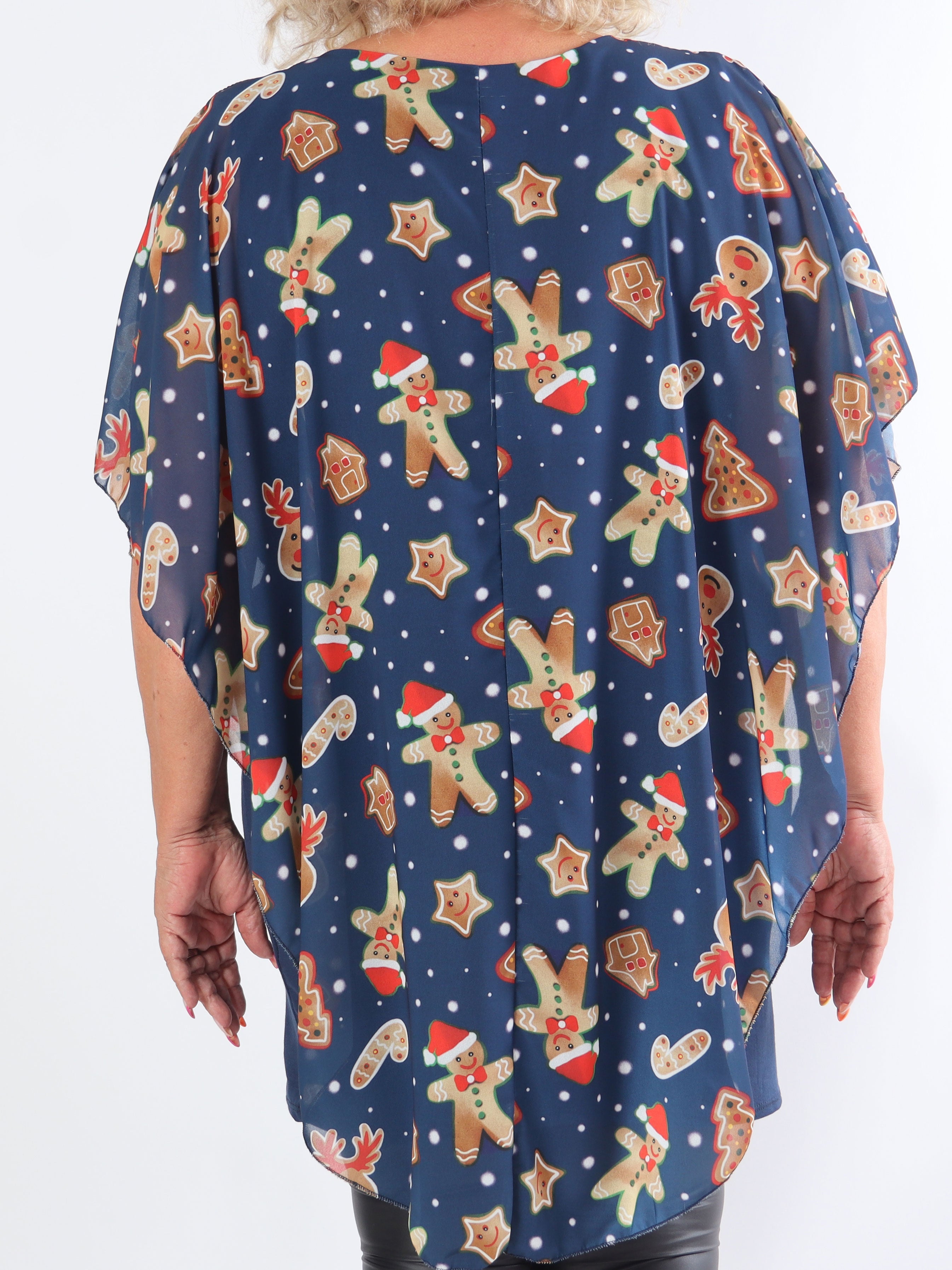 Kenya Gingerbread - Tunikaklänning i plus size med chiffonglager och jultryck