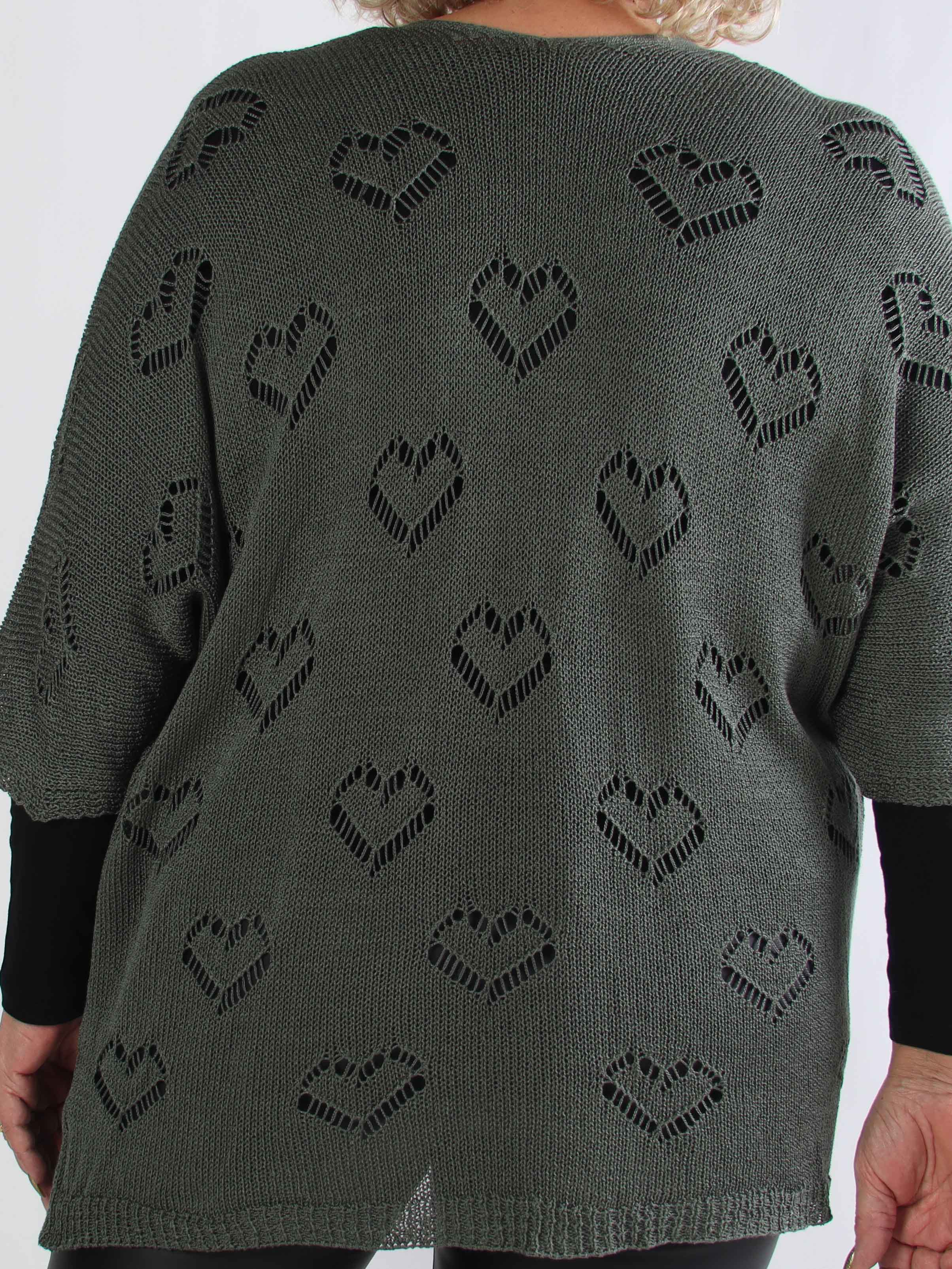 Kerry - Plus size strikcardigan med fint hullet hjertemønster