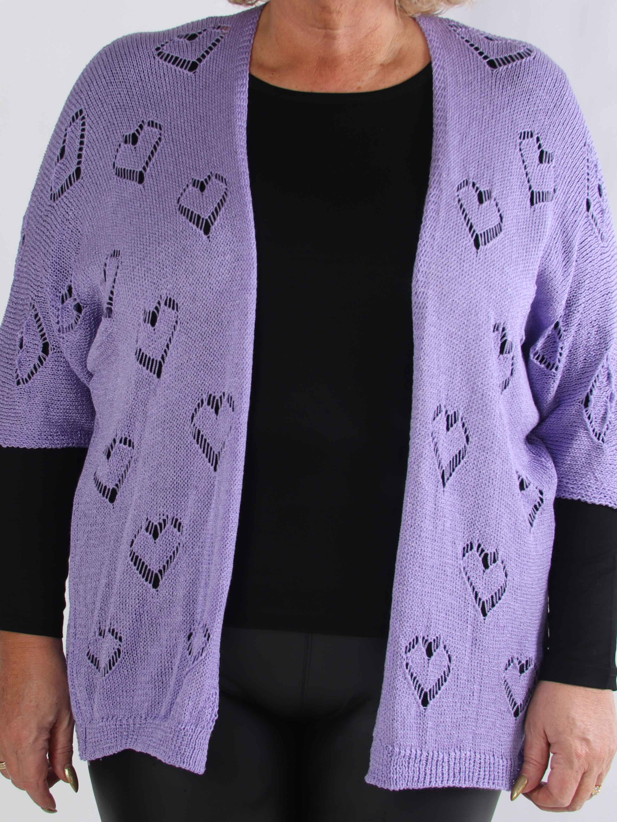 Kerry - Plus size strikcardigan med fint hullet hjertemønster