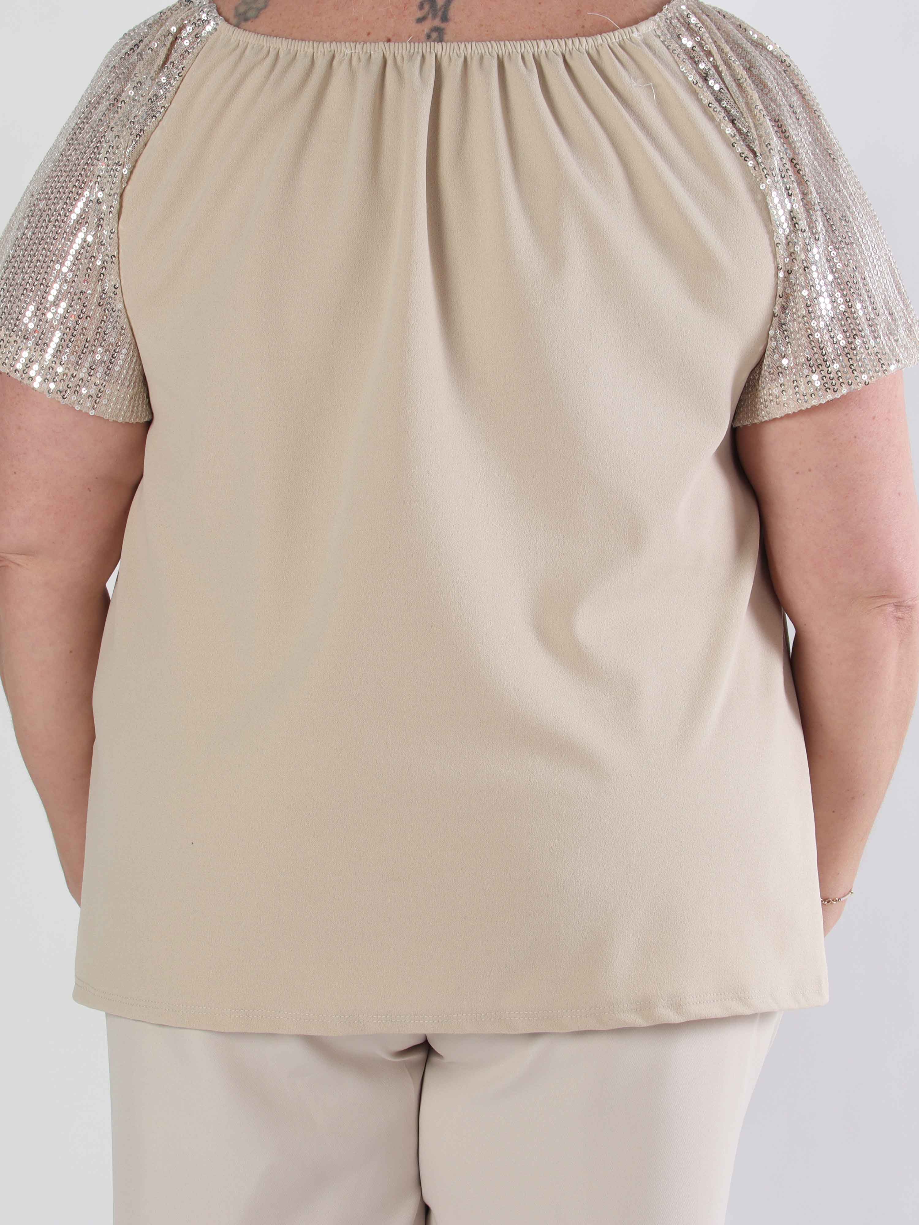 Kim Shirt - Söt plus size elastisk blus med ärmar av glittriga paljetter