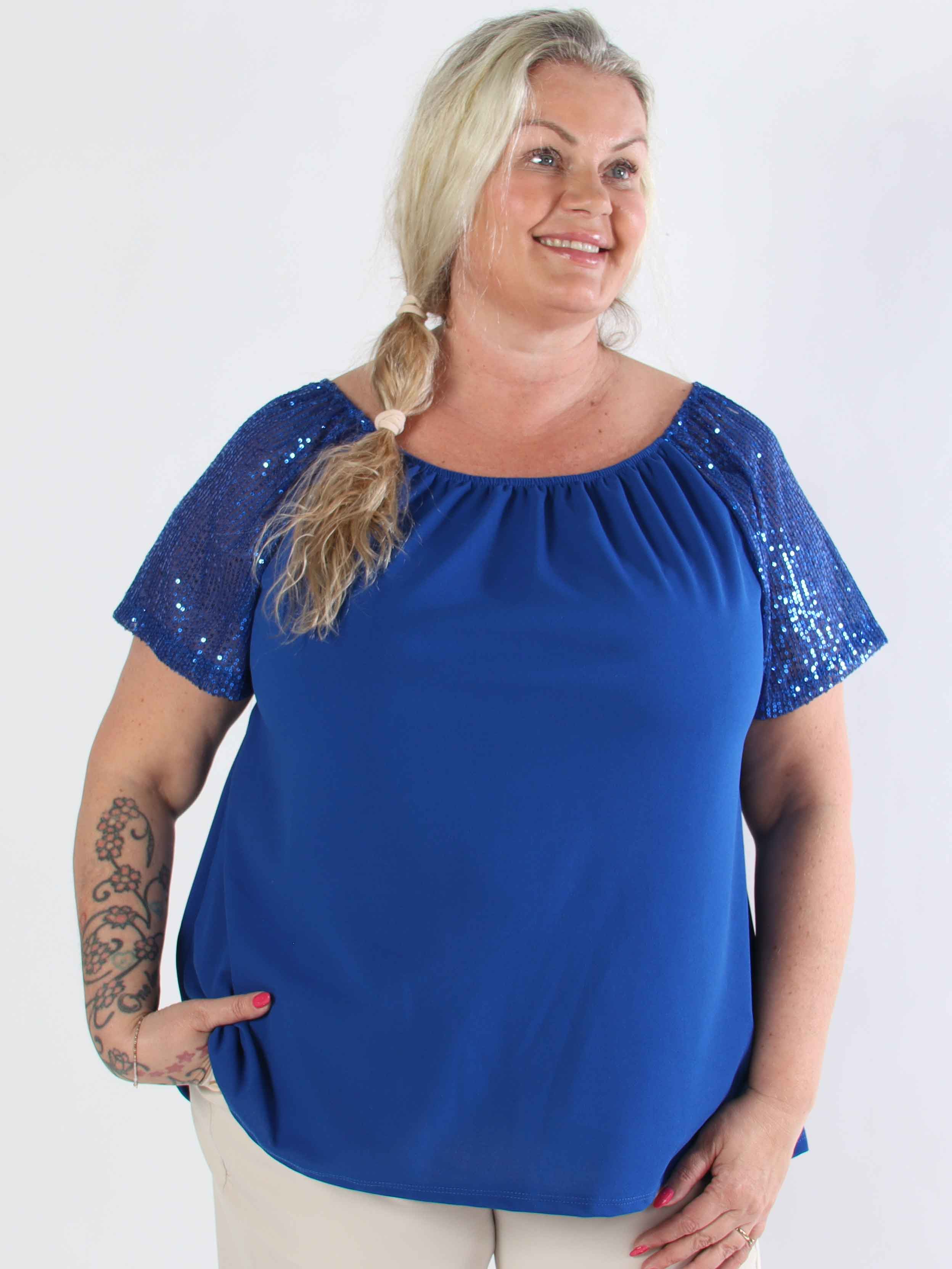 Kim Shirt - Söt plus size elastisk blus med ärmar av glittriga paljetter