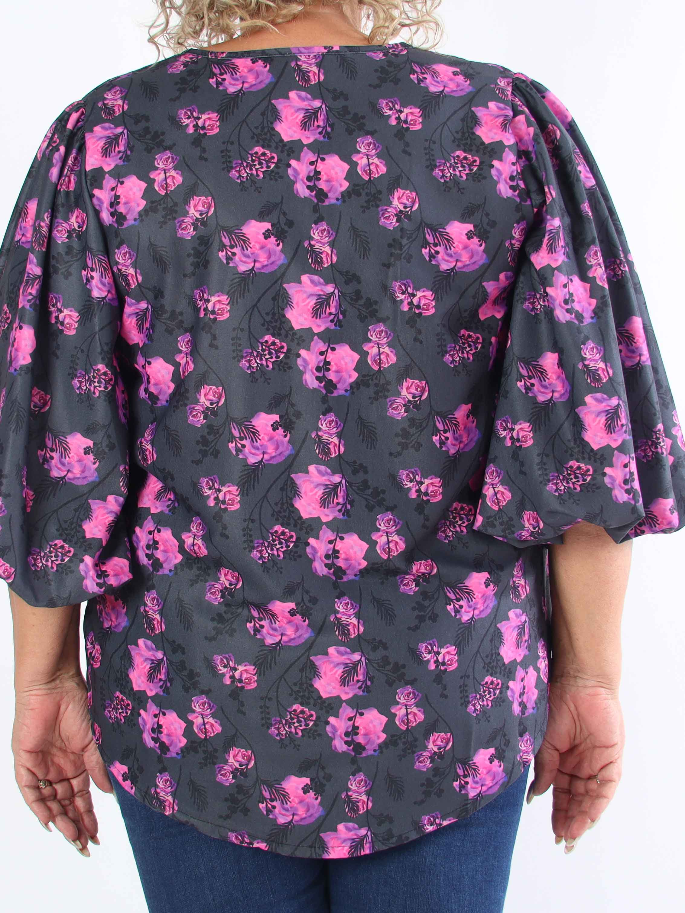 Lenora - Blommig plus size-tunika med puffärmar