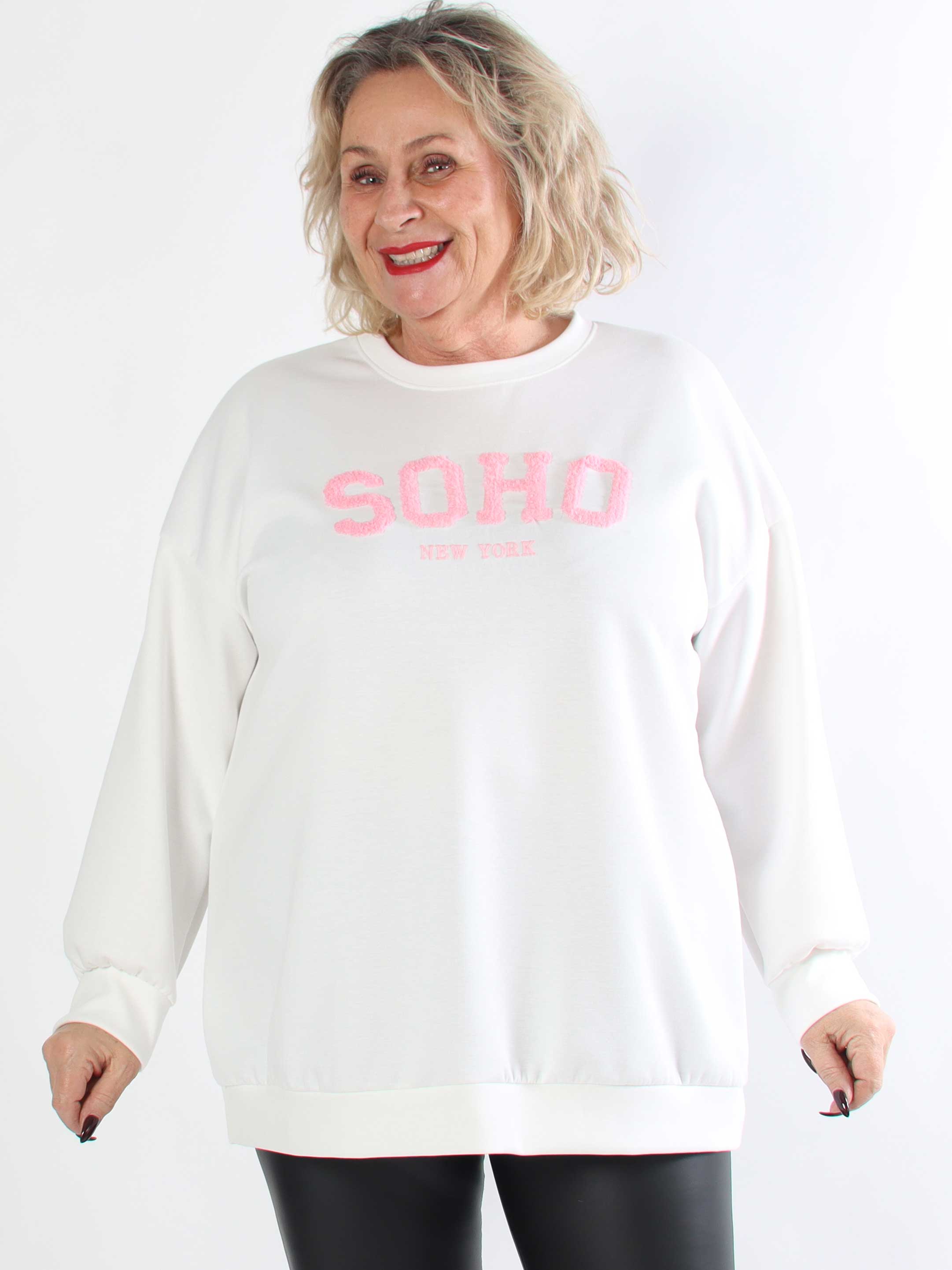 Lindsay - Blød plus size sweatshirt med SOHO skrevet på brystet
