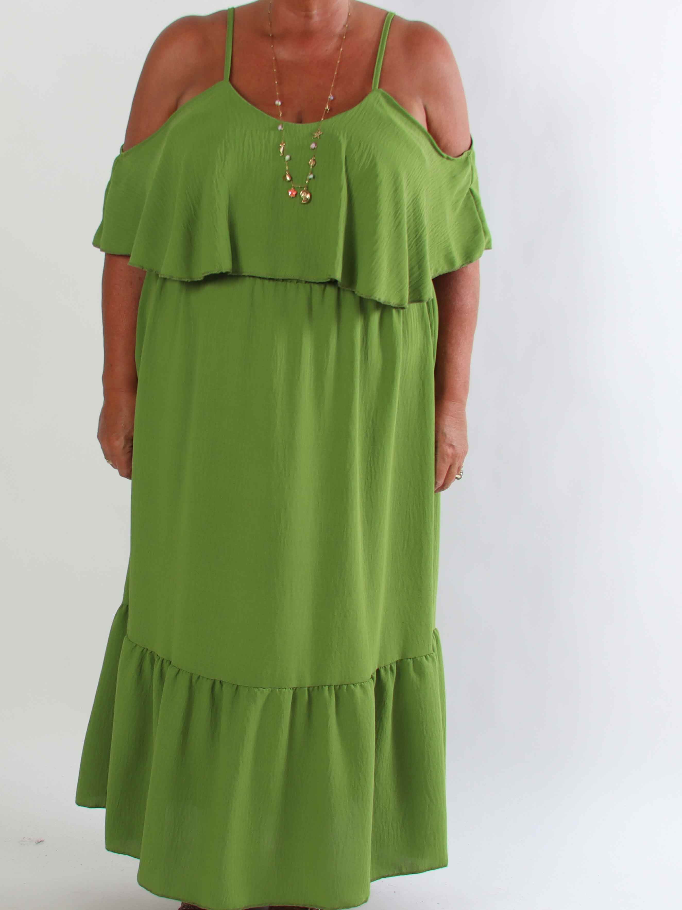 Luciana - Elegant lang plus size kjole i viskoseblanding med åbne skuldre