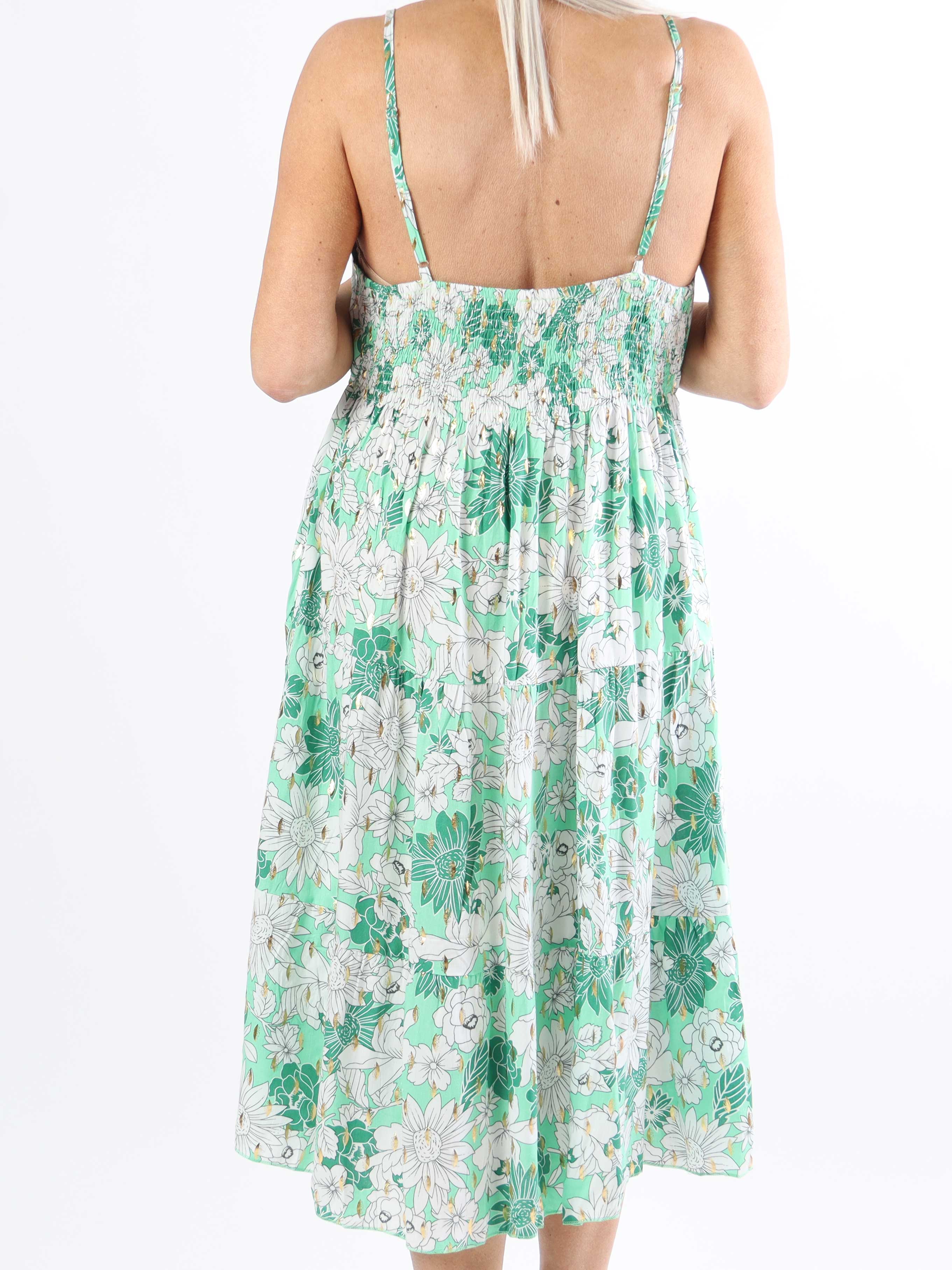 Lucie Flower Short - Plus size viskosbandklänning i blommigt tryck med v-ringning