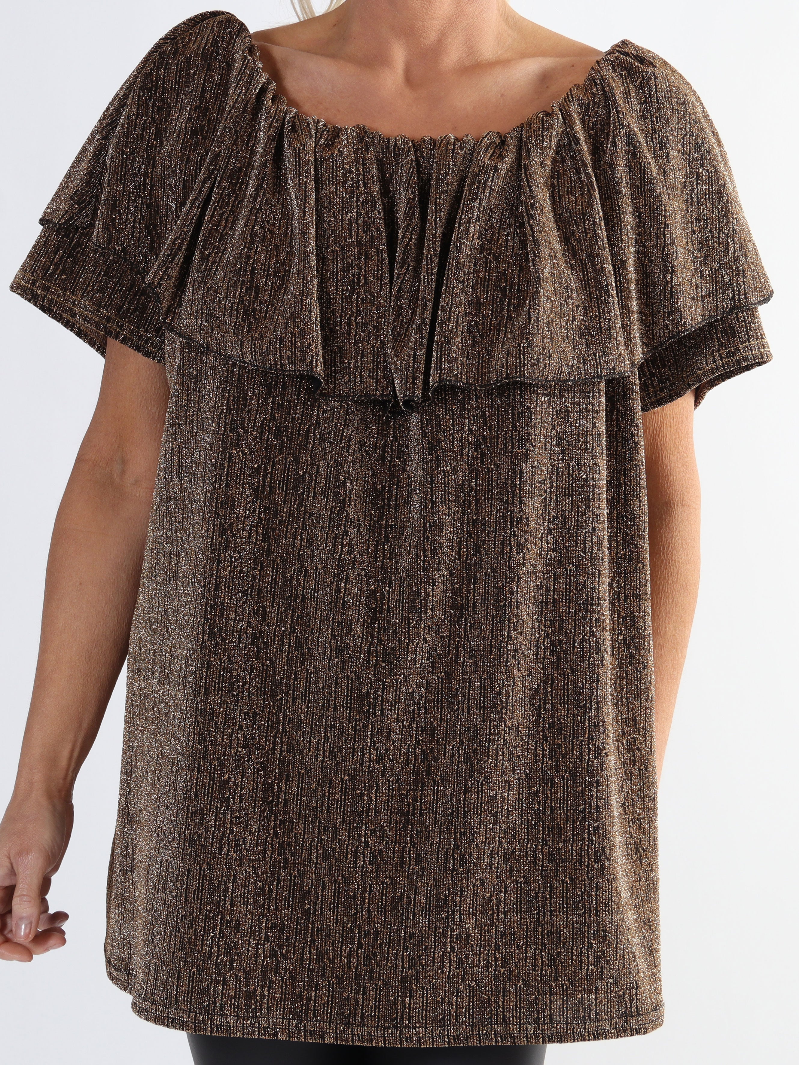 Maily - Off shoulder-blus i plus size med glittertrådar