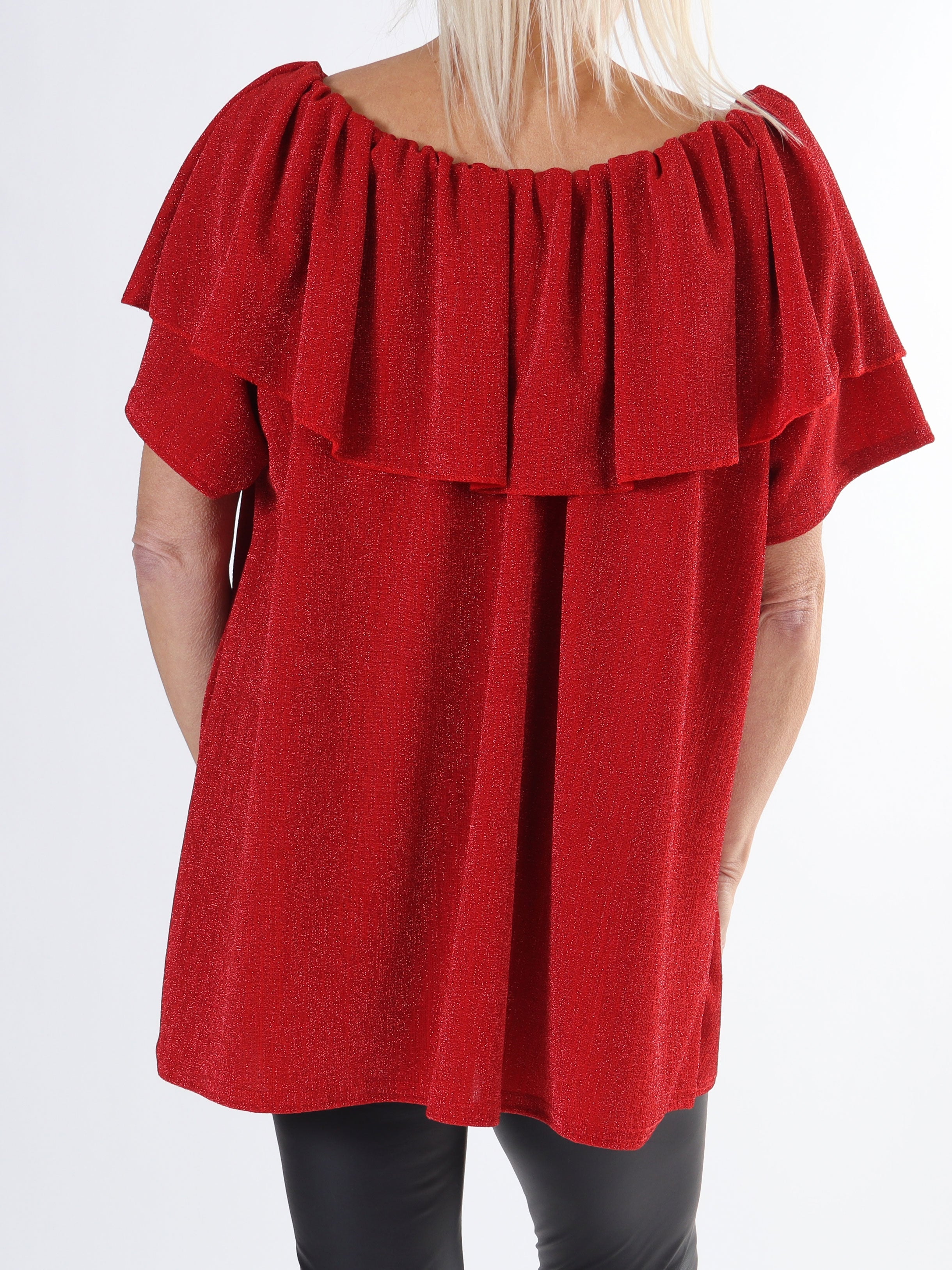 Maily - Off shoulder-blus i plus size med glittertrådar