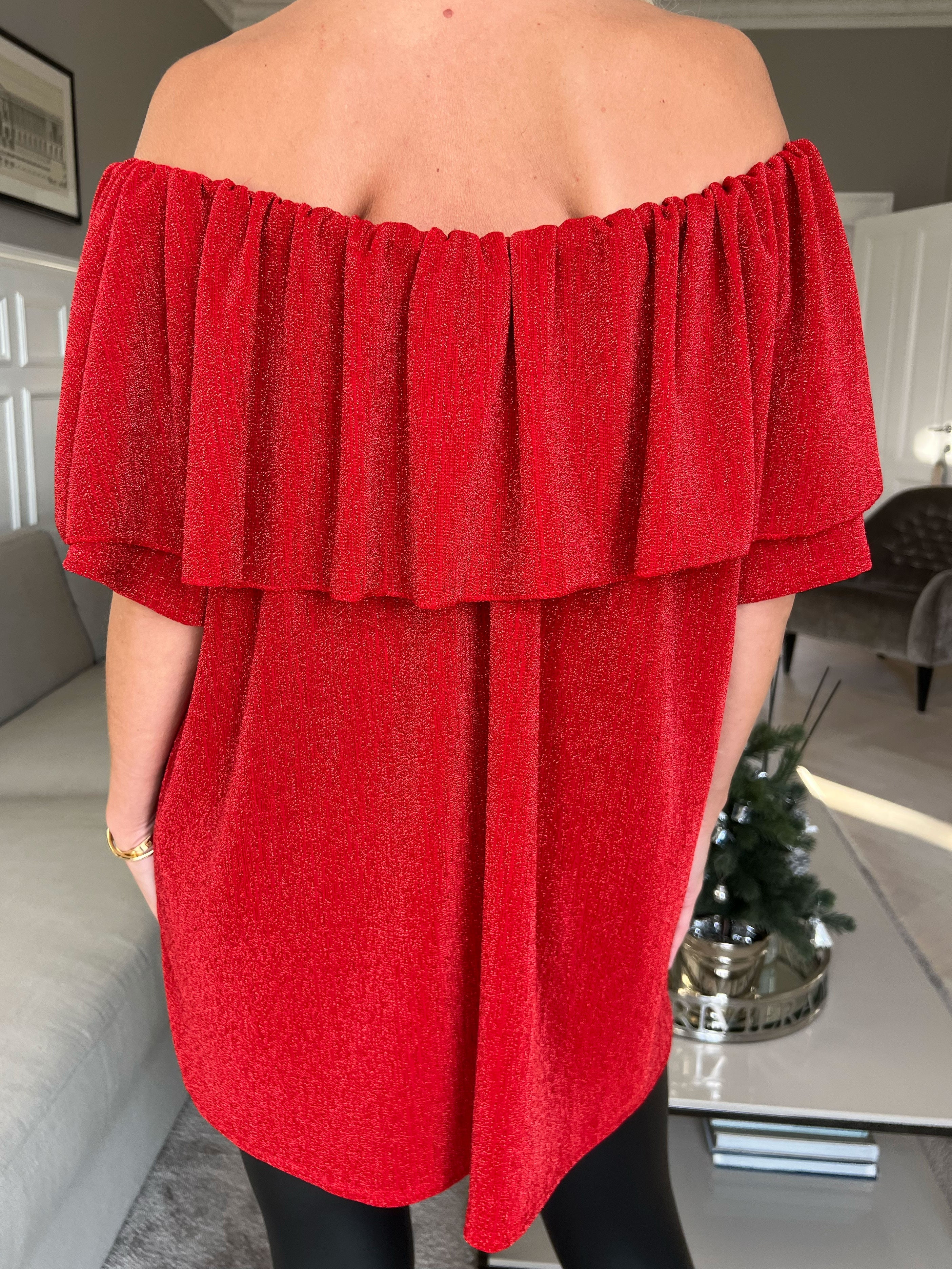 Maily - Off shoulder-blus med glittertrådar