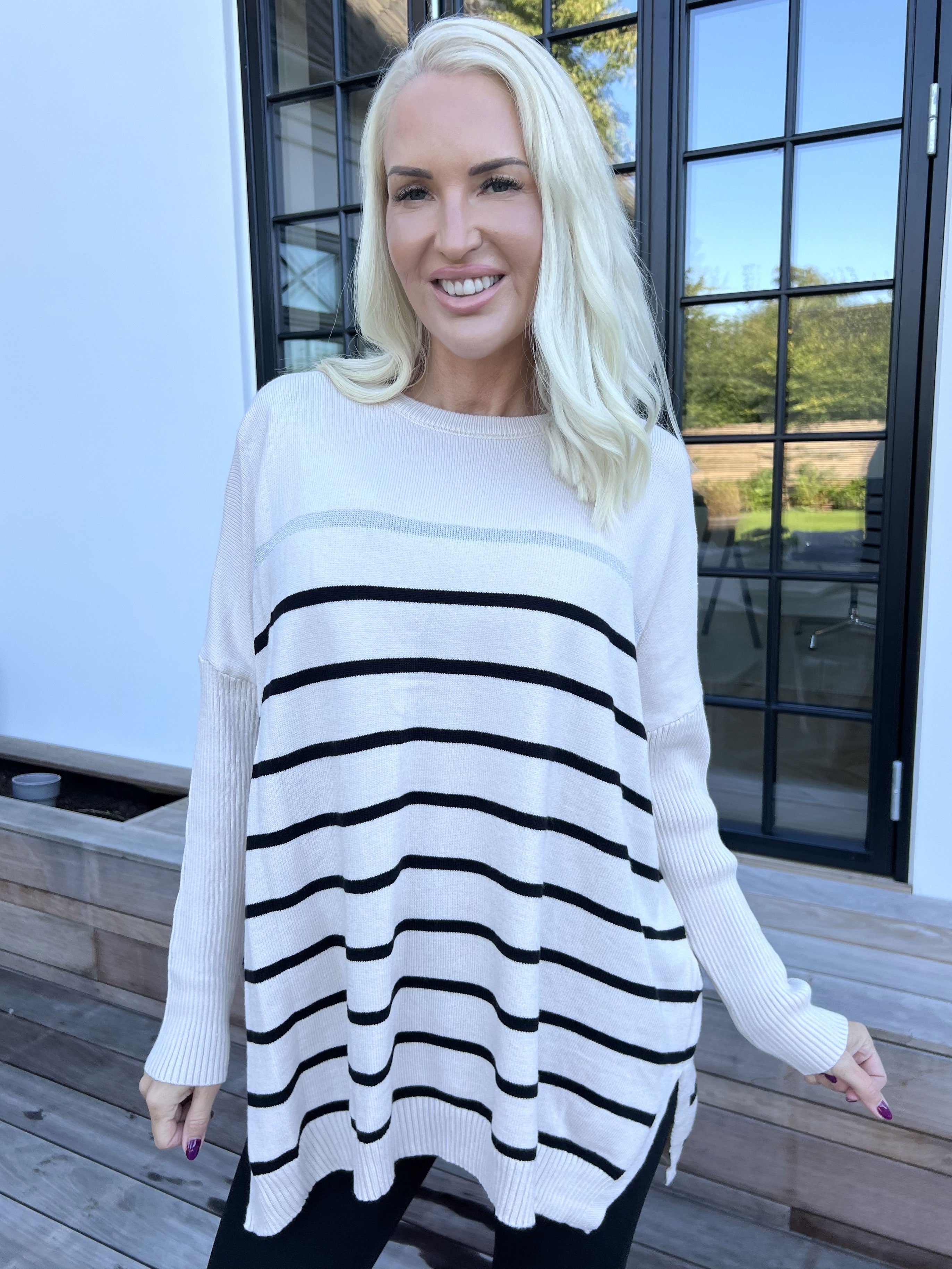 Mei - Randig elastisk plus size tröja i viskos