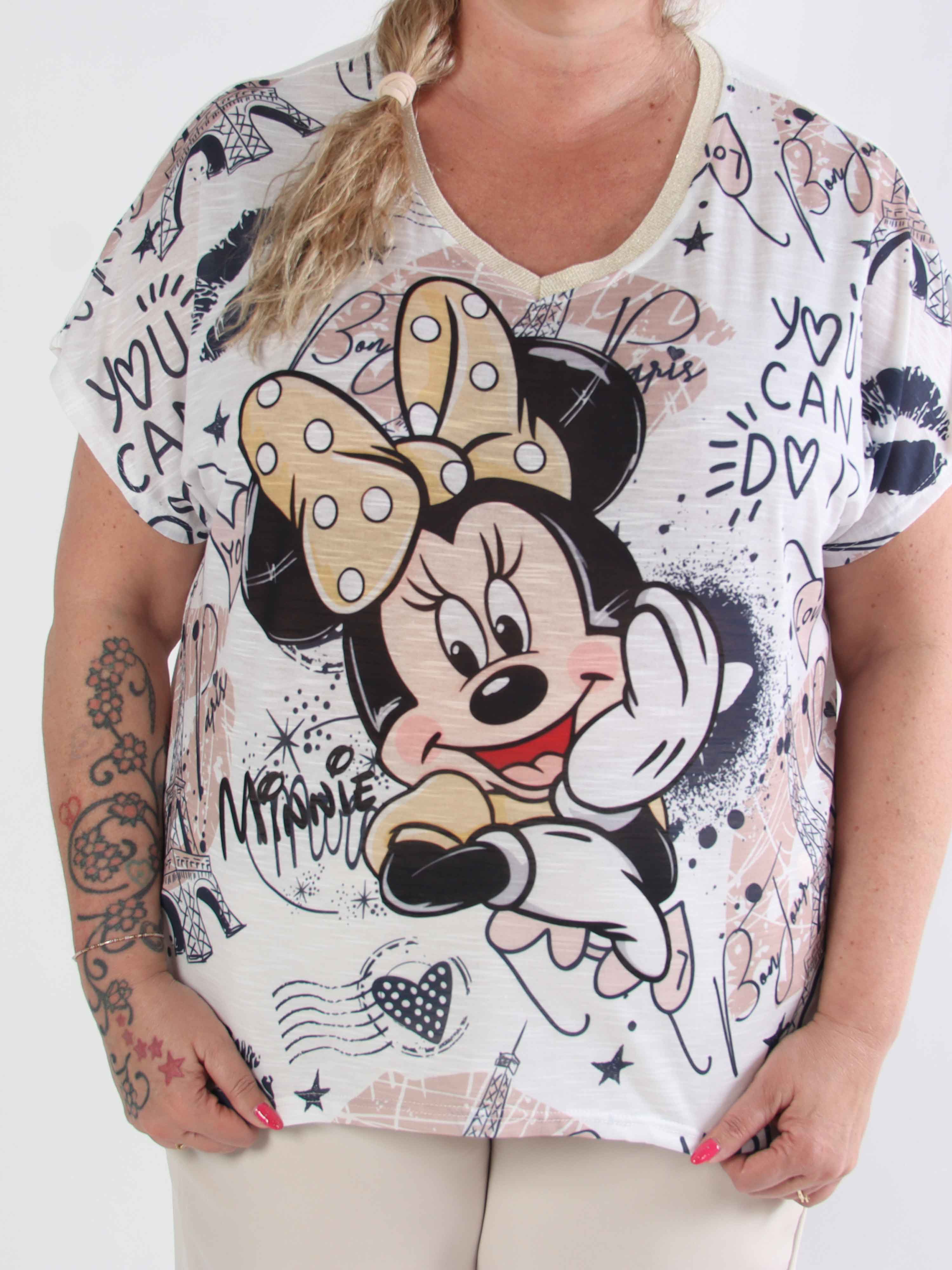 Merle - Vit V-ringad plus size T-shirt med motiv