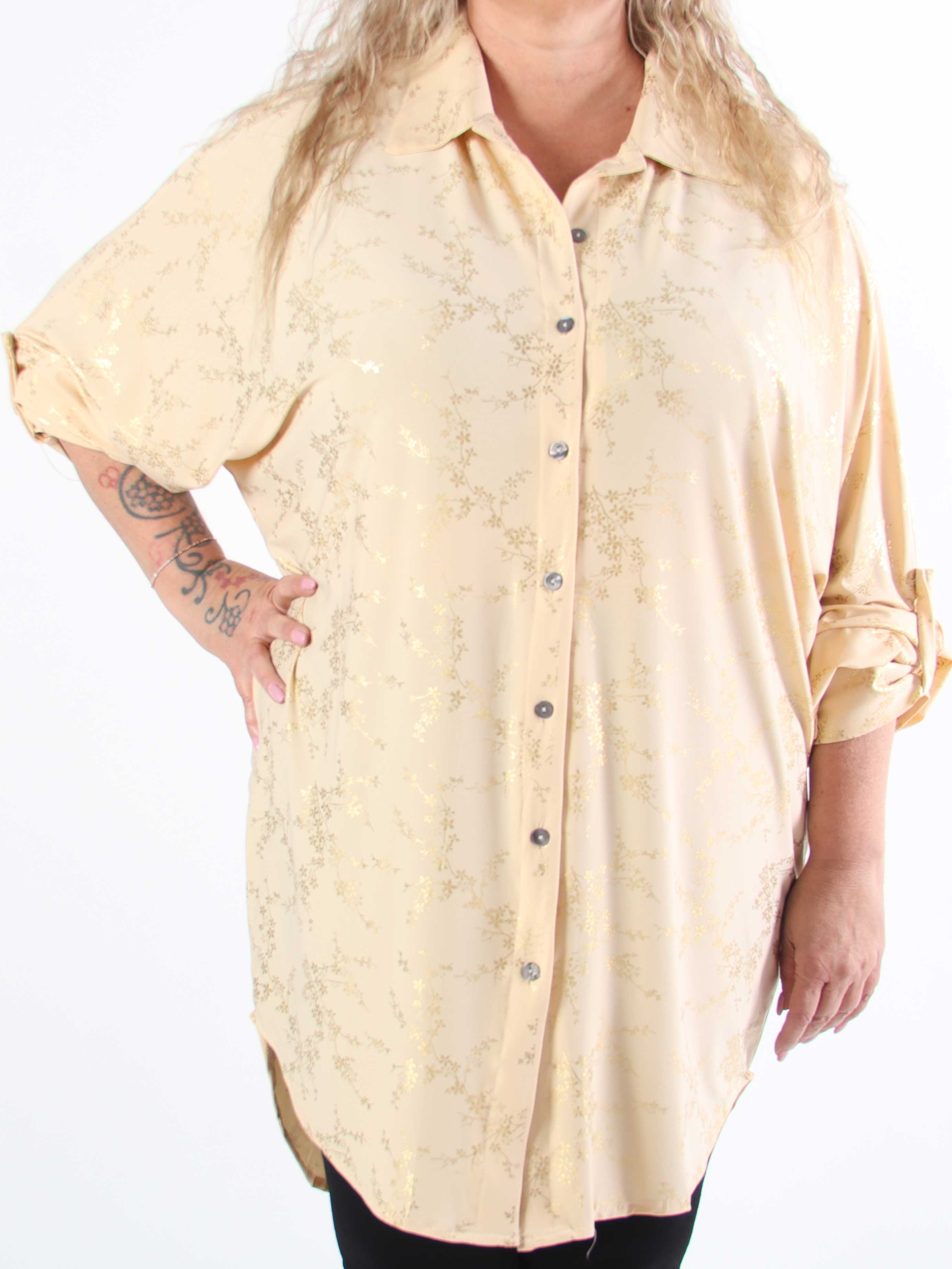 Mia Gold - Skjortklänning i plus size med resår och gulddetaljer
