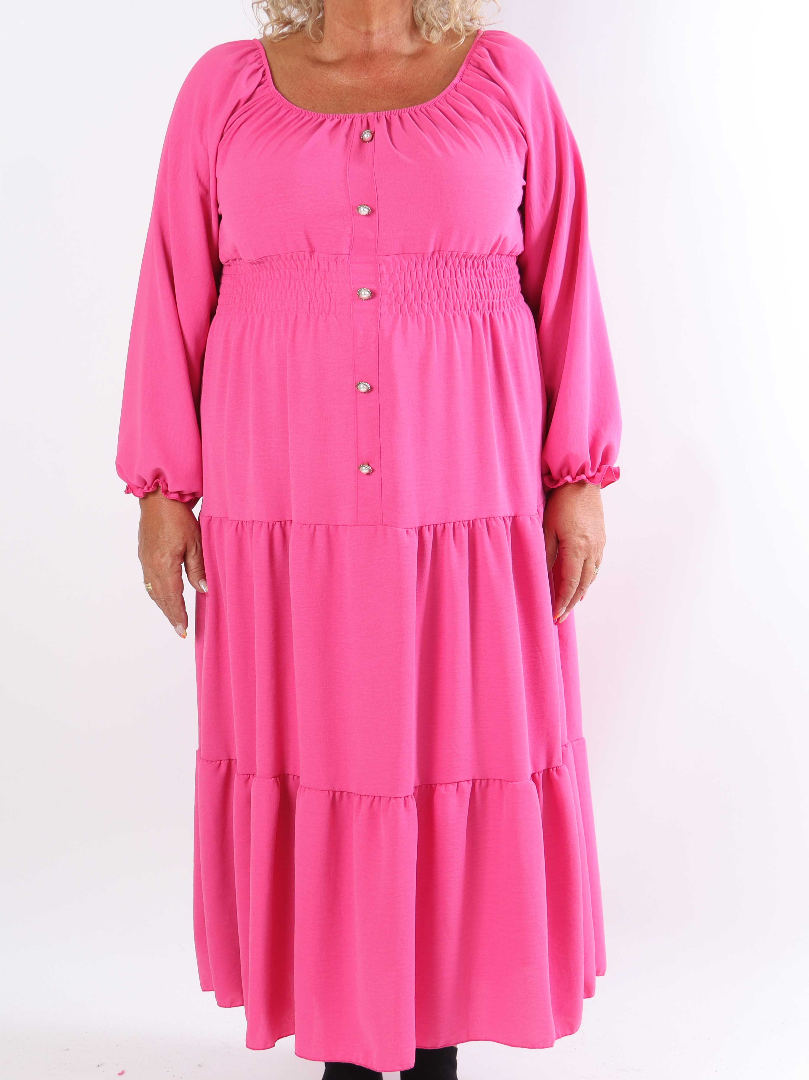 Midnight - Plus size-klänning med smockad midja och guldknappar