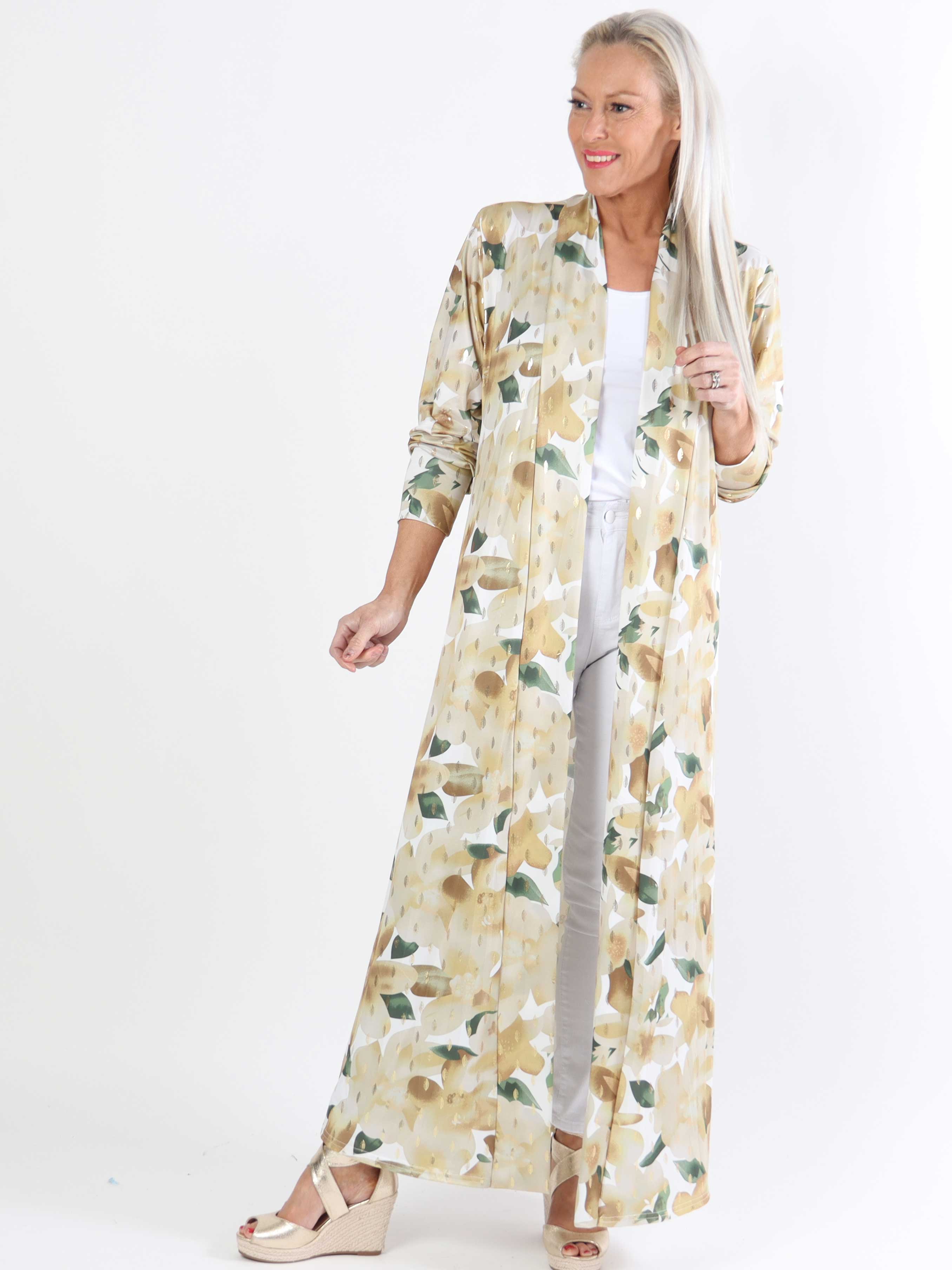 Mikkala Sweet Flower - Elastisk plus size kofta med tryck