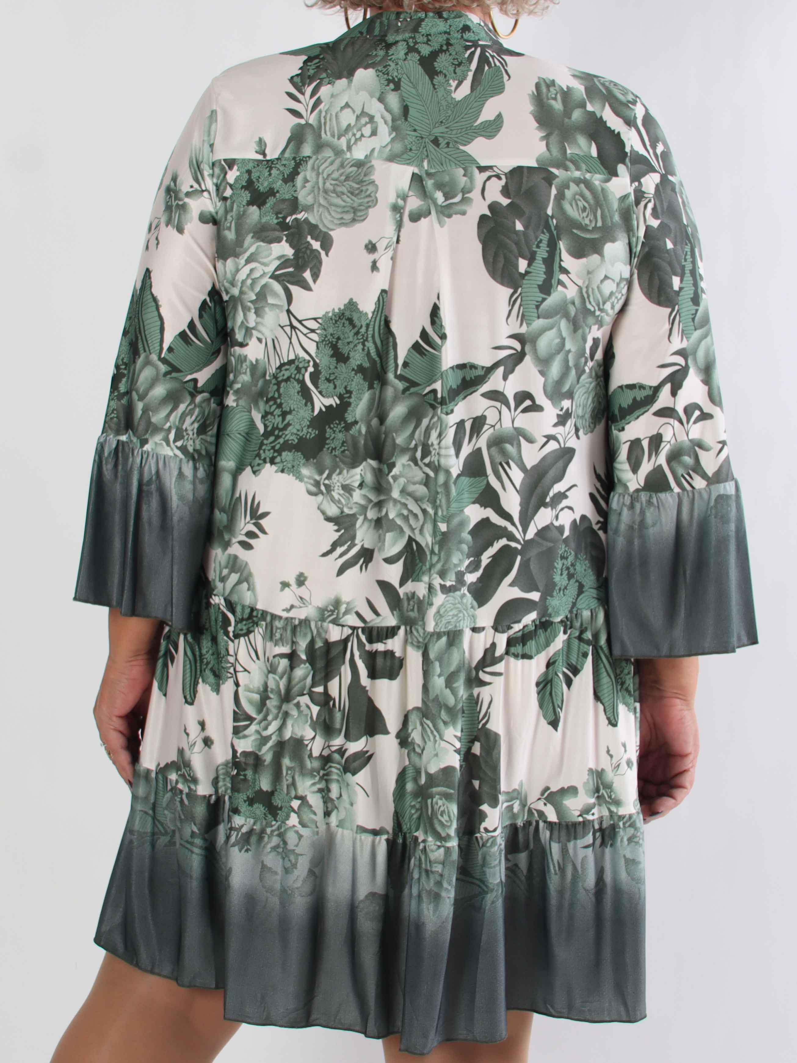 Milania Flower - Elastisk blommig plus size klänning med volanglager