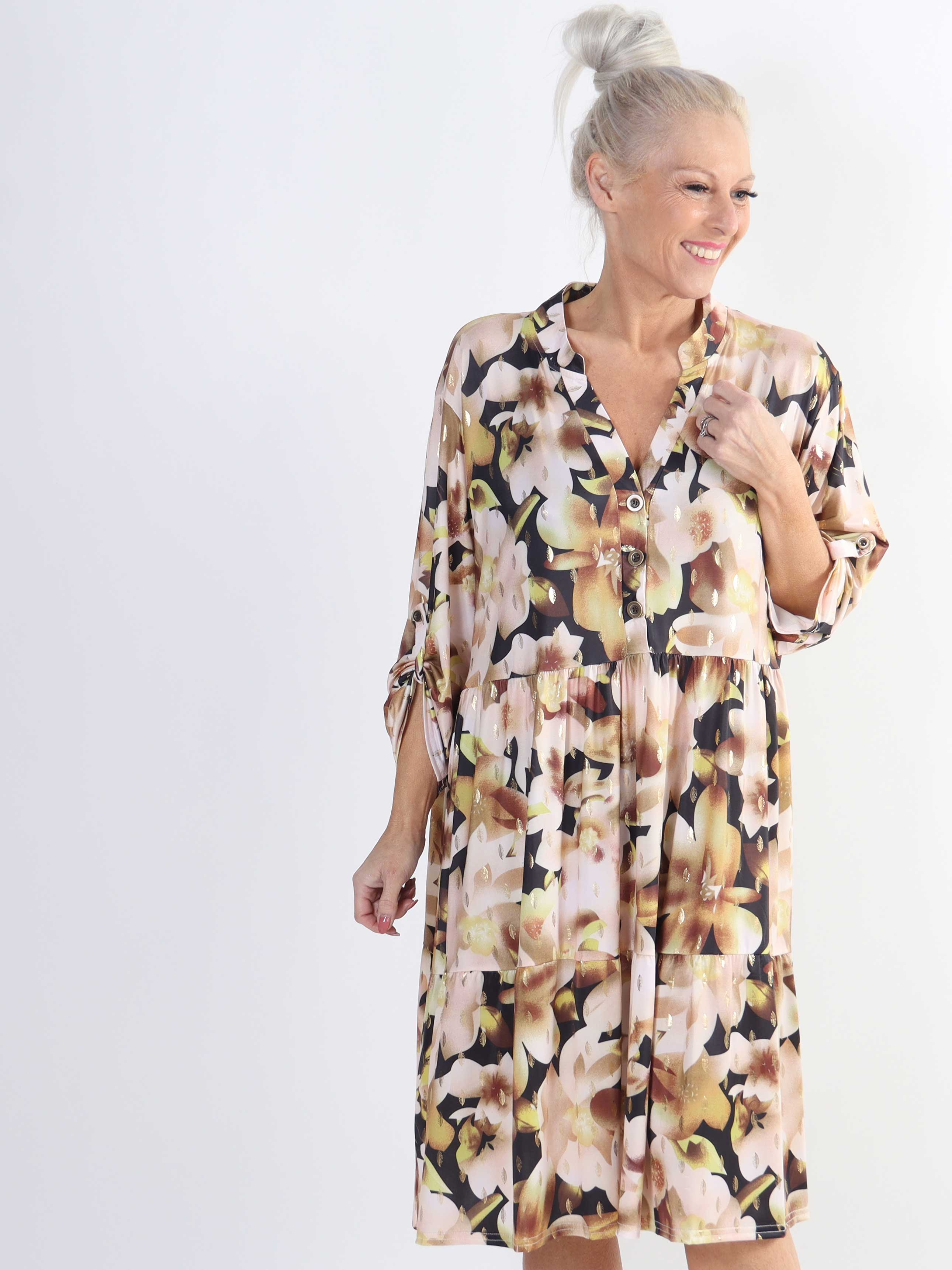Milano Flower Midi - Plus size-klänning med blommigt tryck och lager-på-lager-look