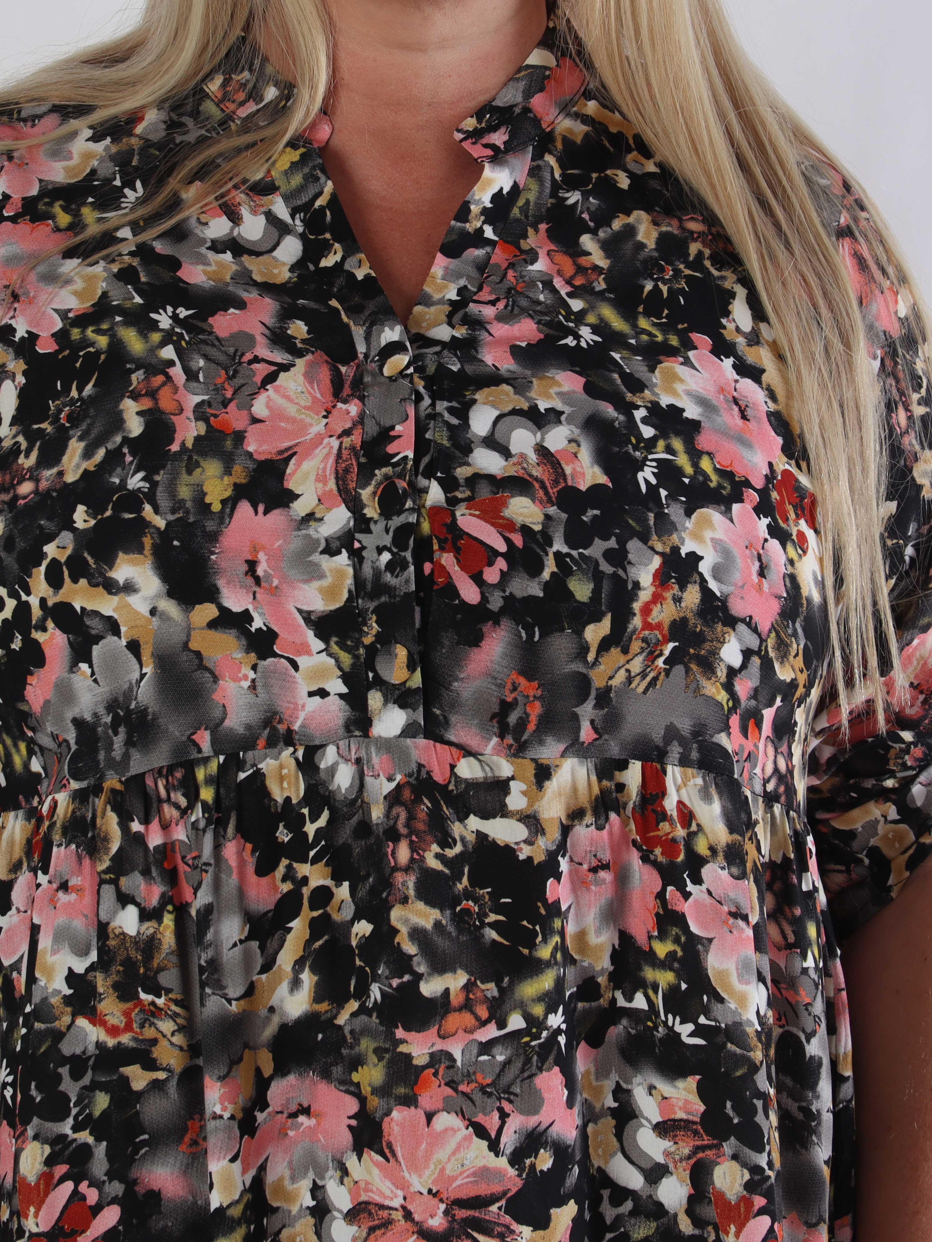 Milano Floral Viscose Midi - Plus size Klänning i viskos med blomstermönster