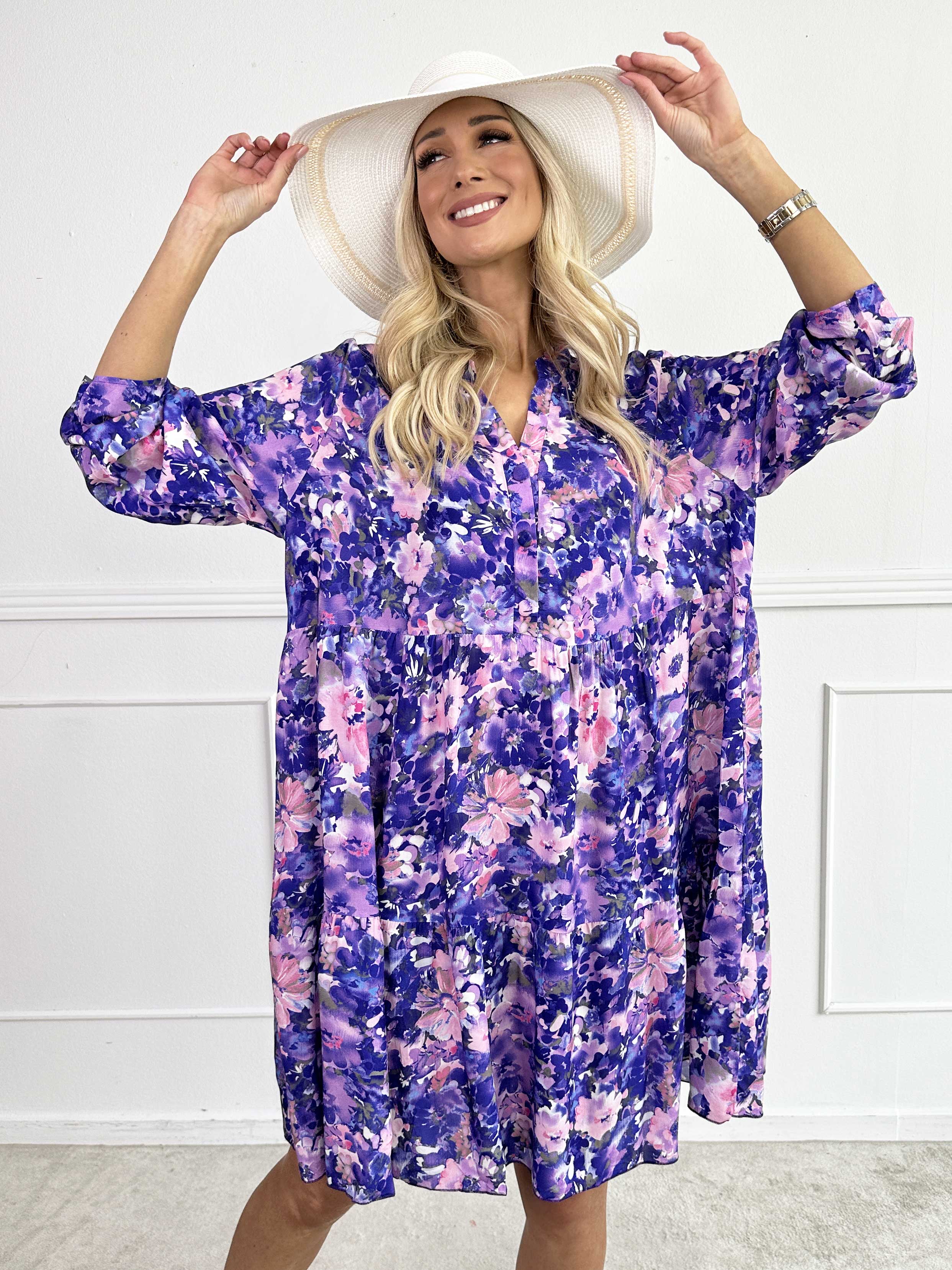 Milano Floral Viscose Midi - Klänning i viskos med blomstermönster