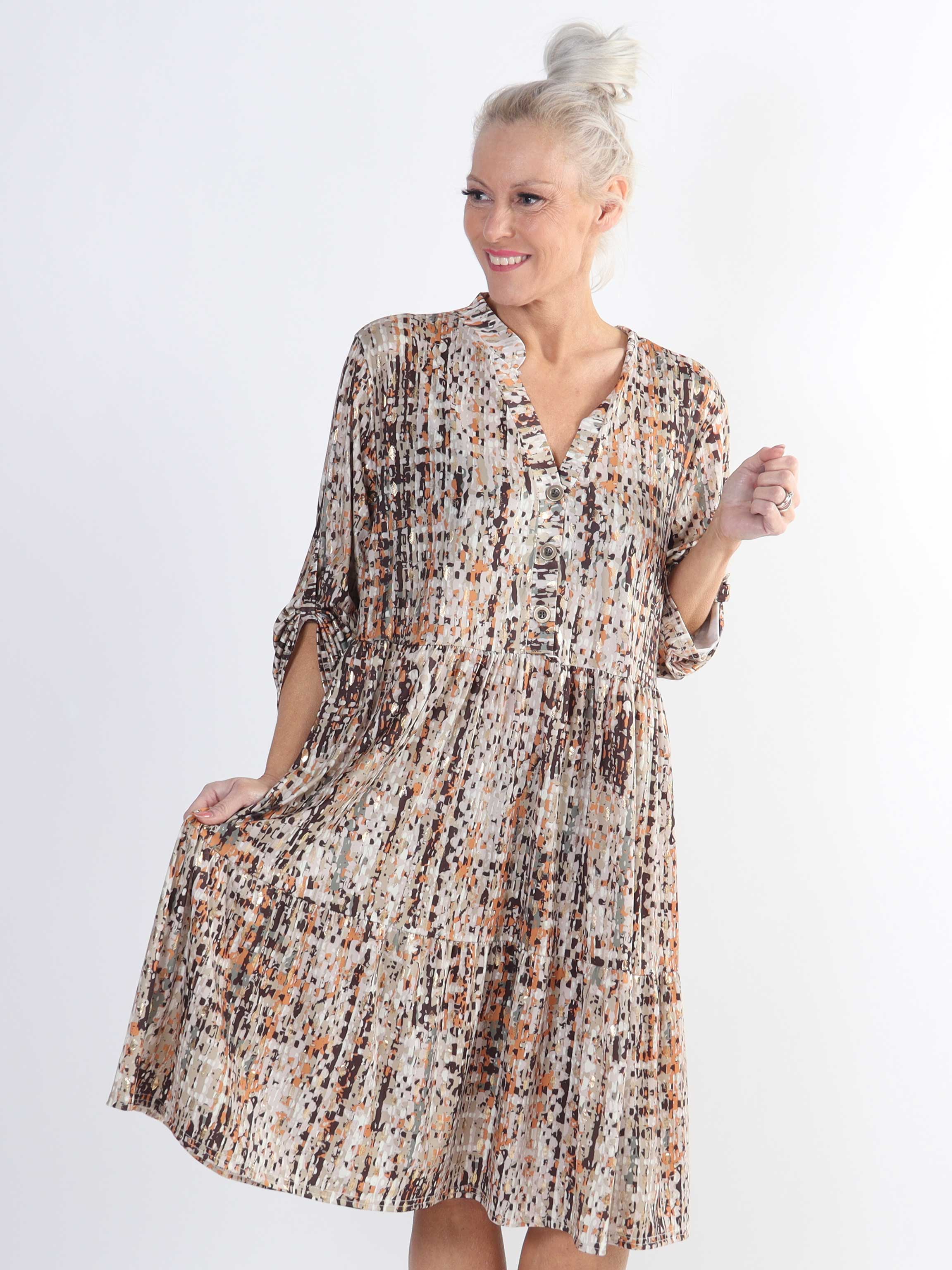 Milano Pattern Midi - Mönstrad plus size klänning med lager på lager look