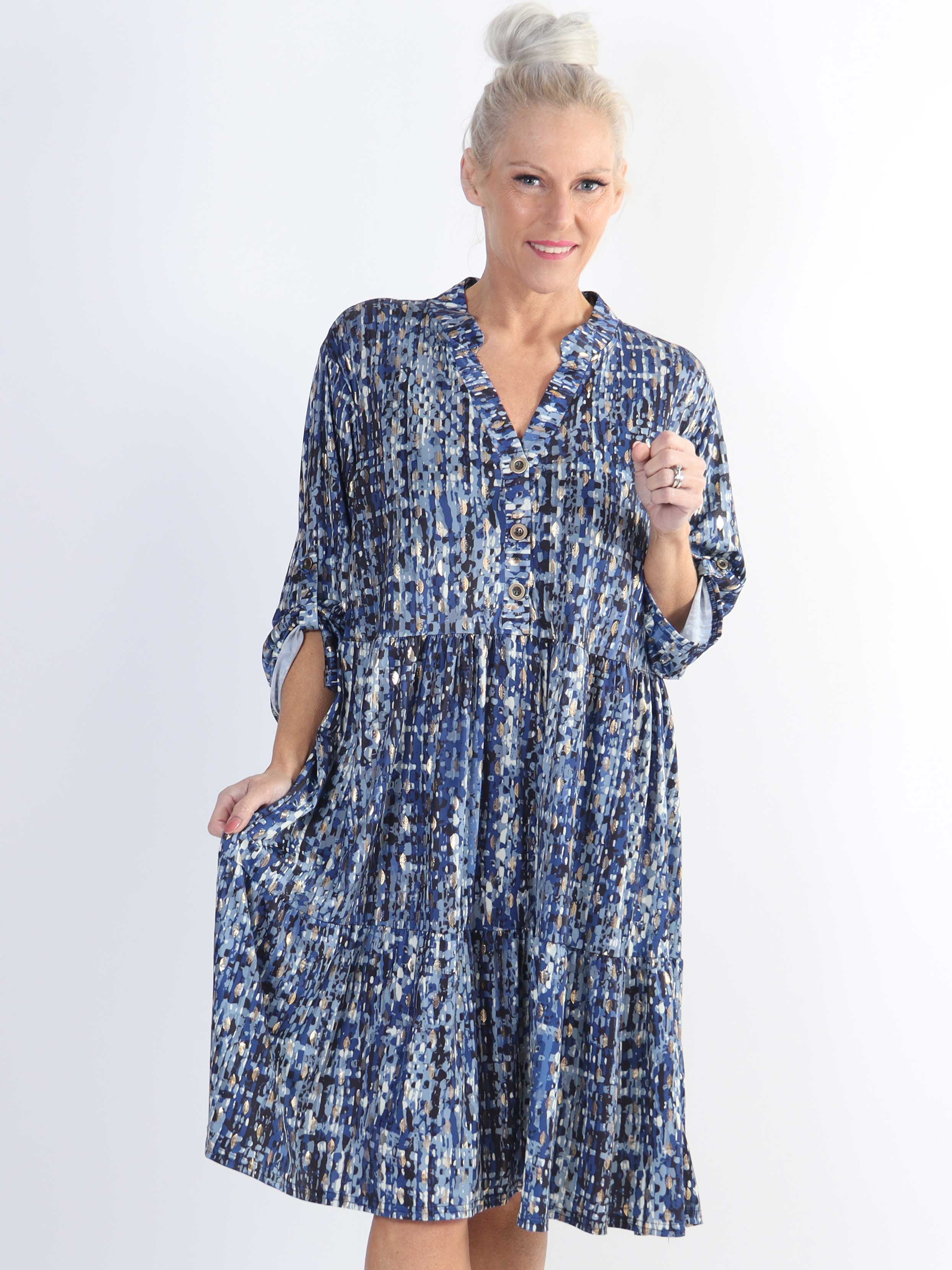 Milano Pattern Midi - Mönstrad plus size klänning med lager på lager look