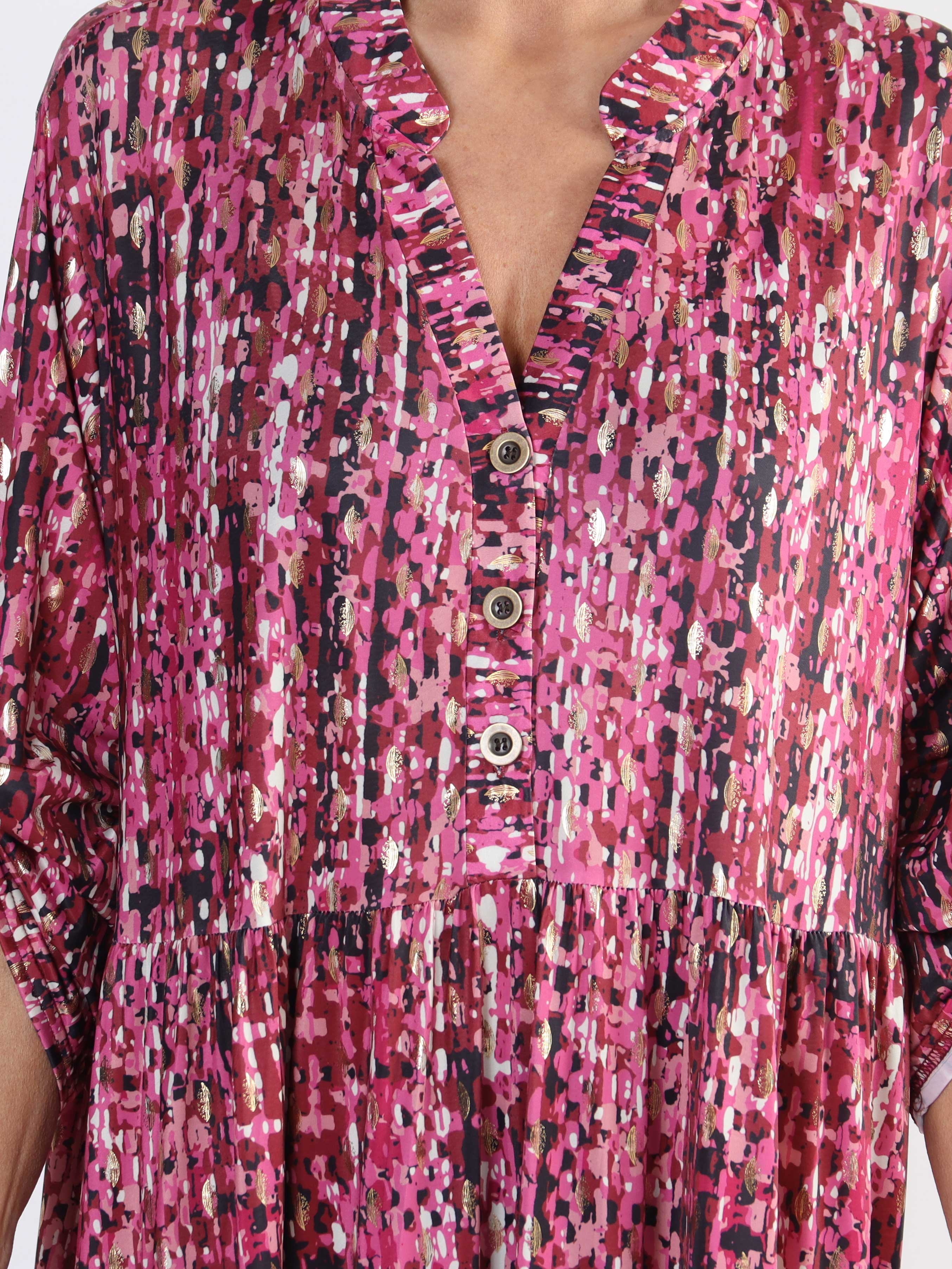 Milano Pattern - Lång mönstrad plus size klänning med lager på lager look