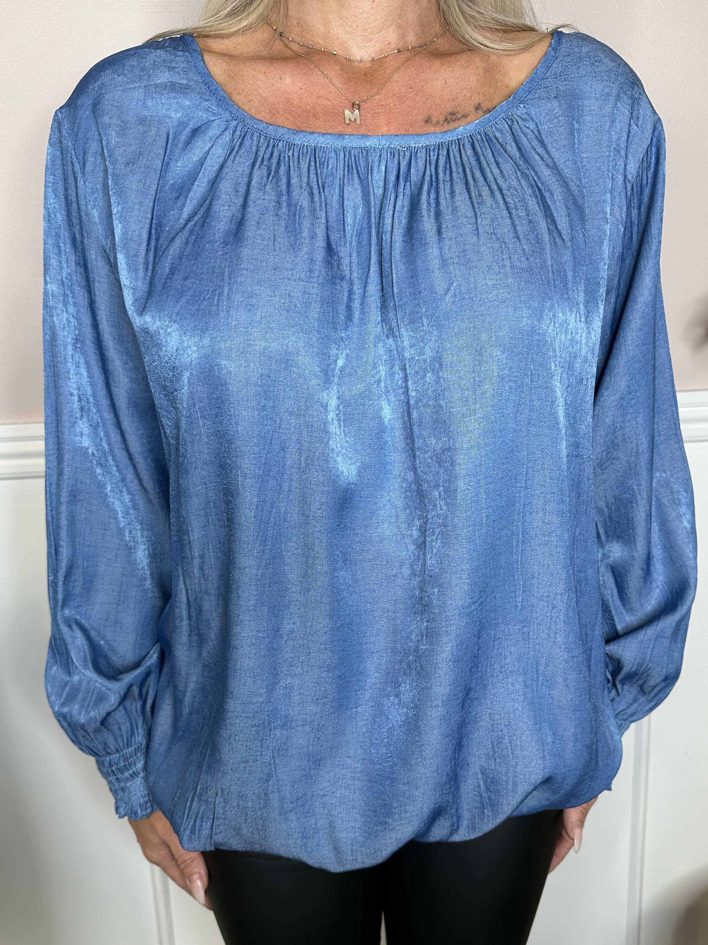 Miracle Denim Shirt L/S - Blus med resår i nederkanten och långa ärmar
