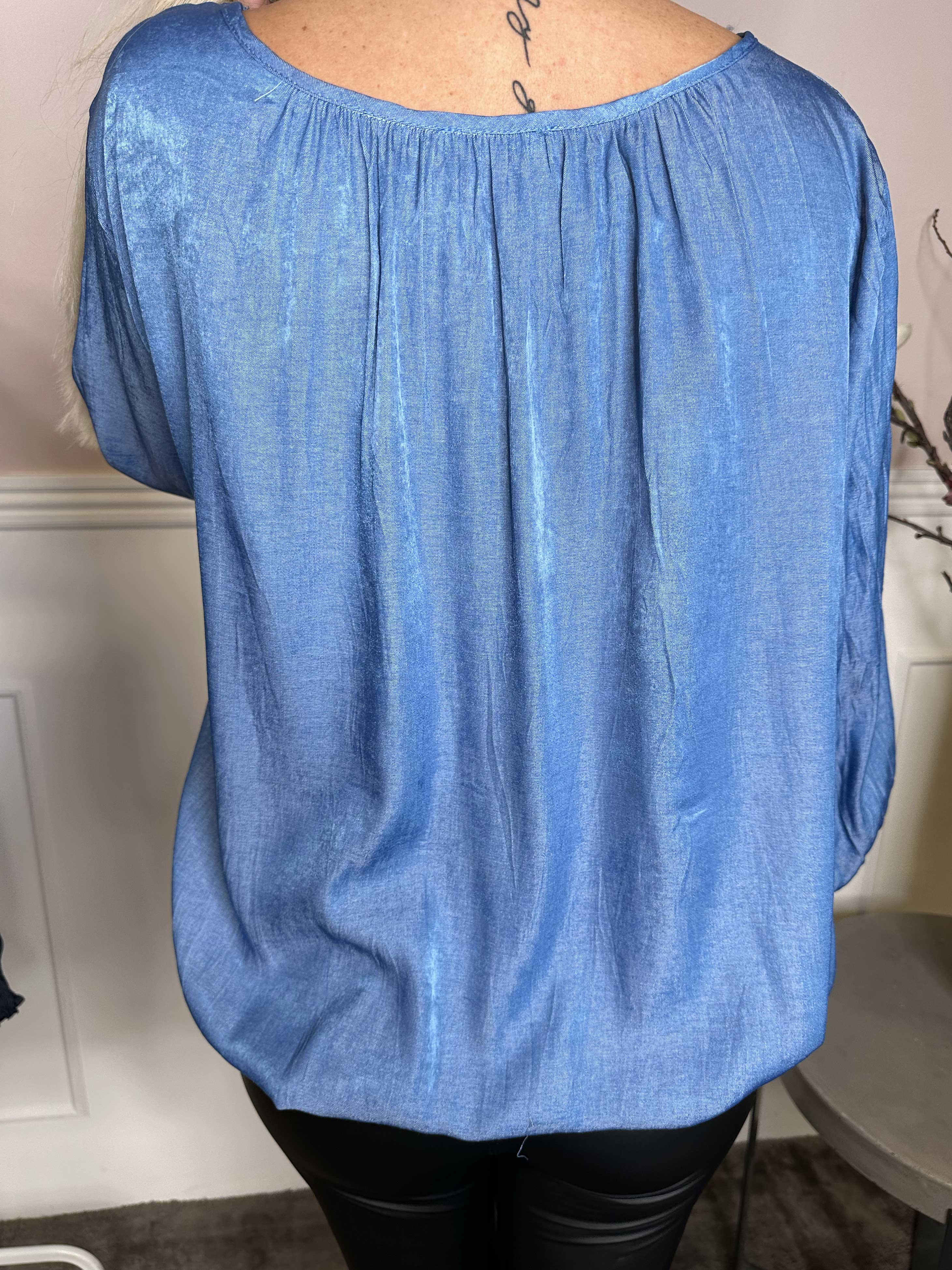 Miracle Denim Shirt L/S - Blus med resår i nederkanten och långa ärmar