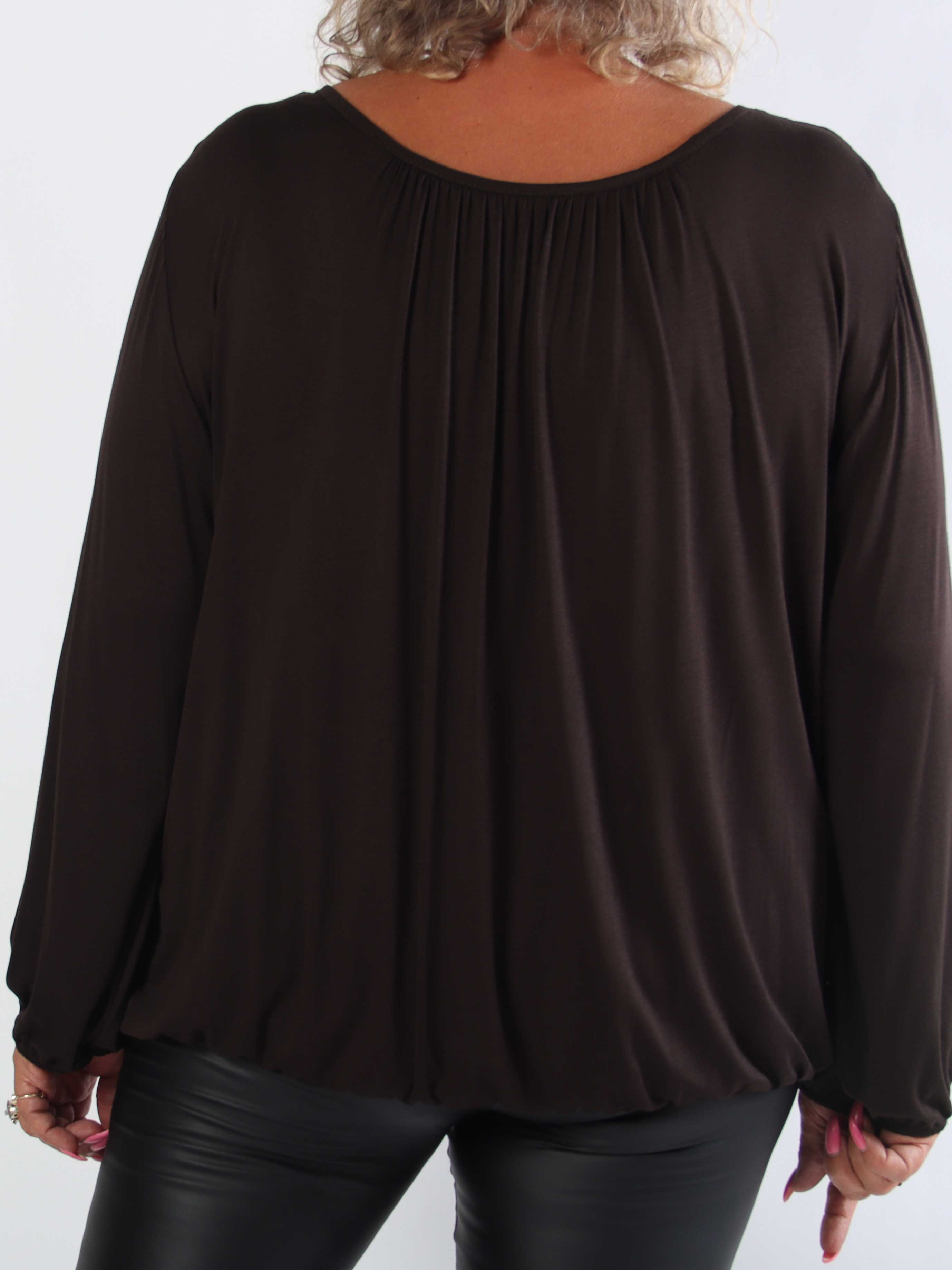 Miracle L/S - Skønneste basis plus size bluse med elastik for enden