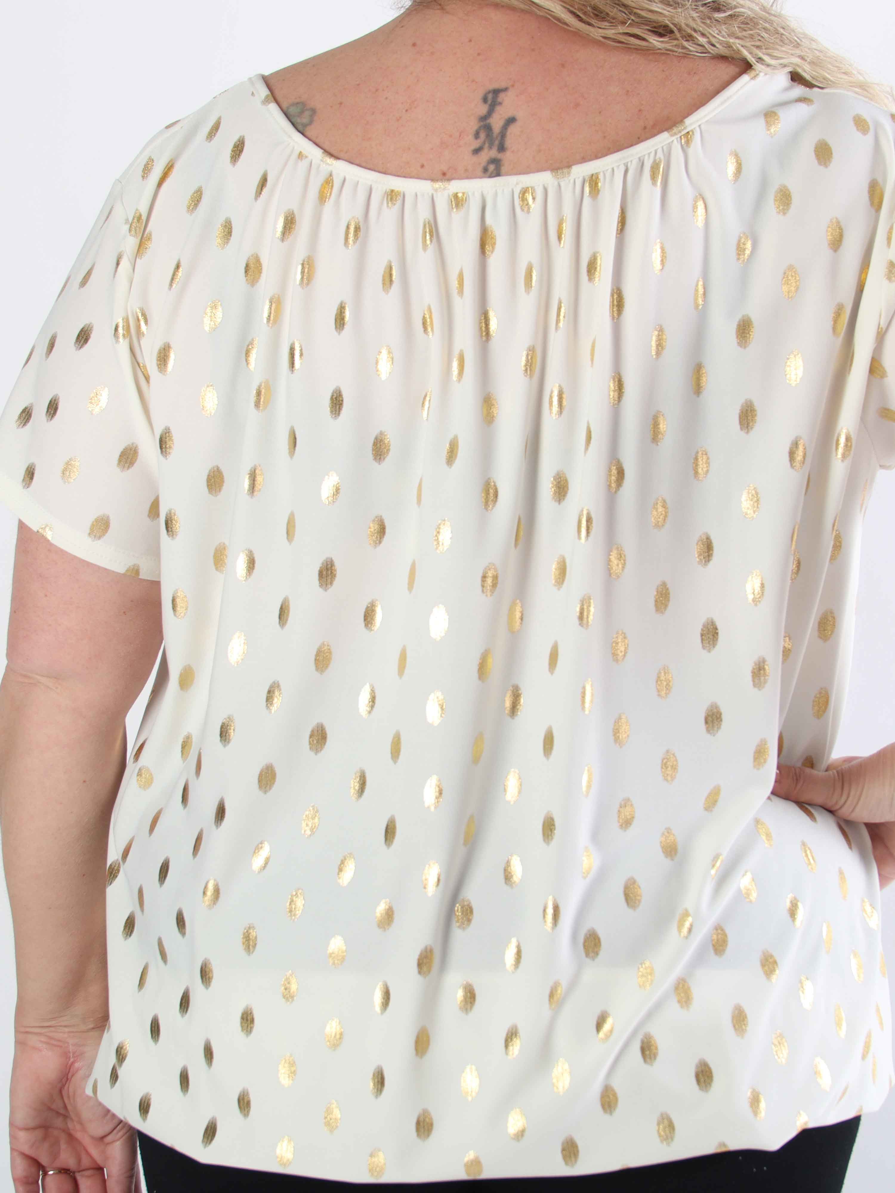 Miracle Dot T-shirt - Elastisk plus size blus med guldprickar på