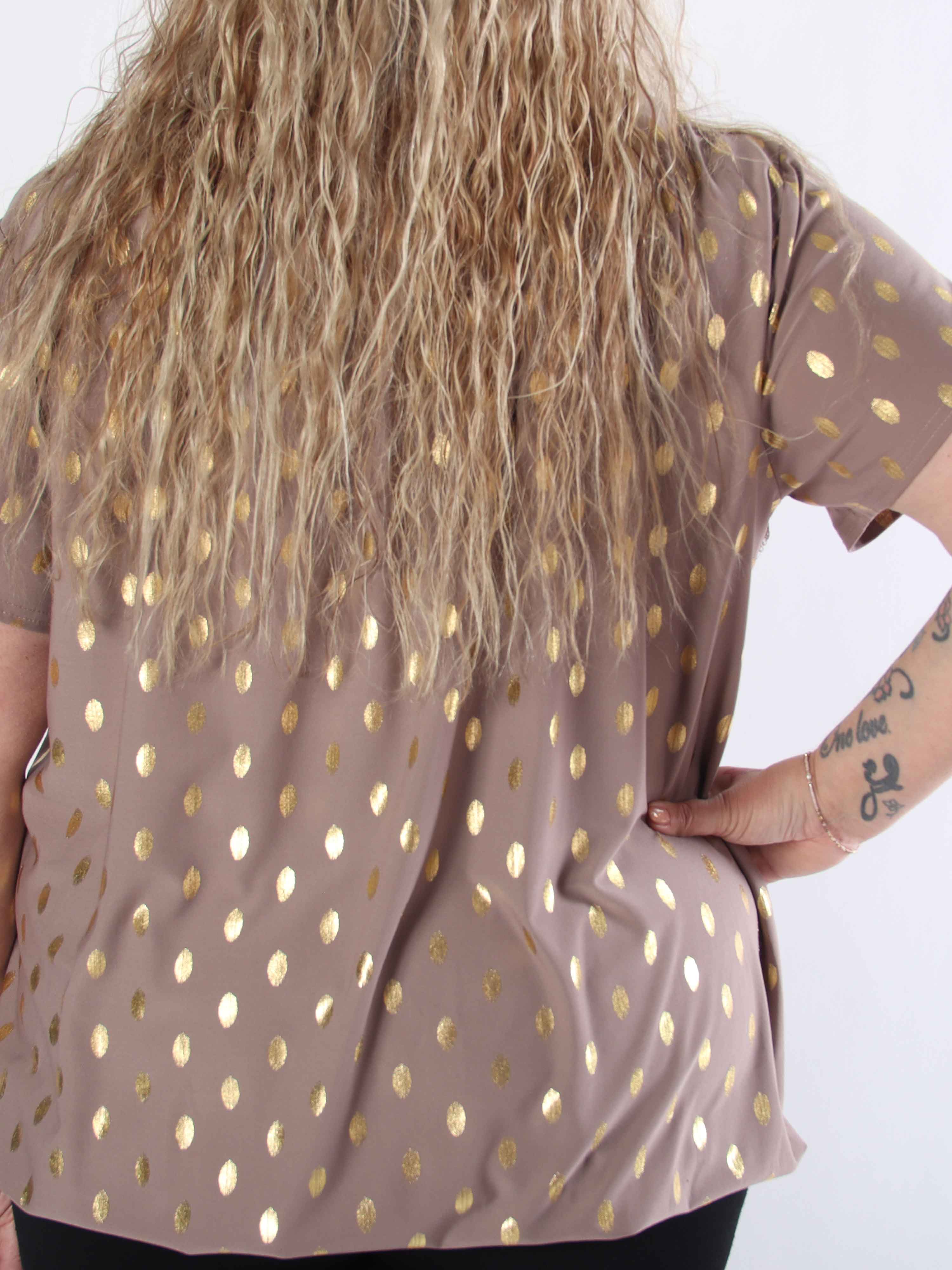 Miracle Dot T-shirt - Elastisk plus size blus med guldprickar på