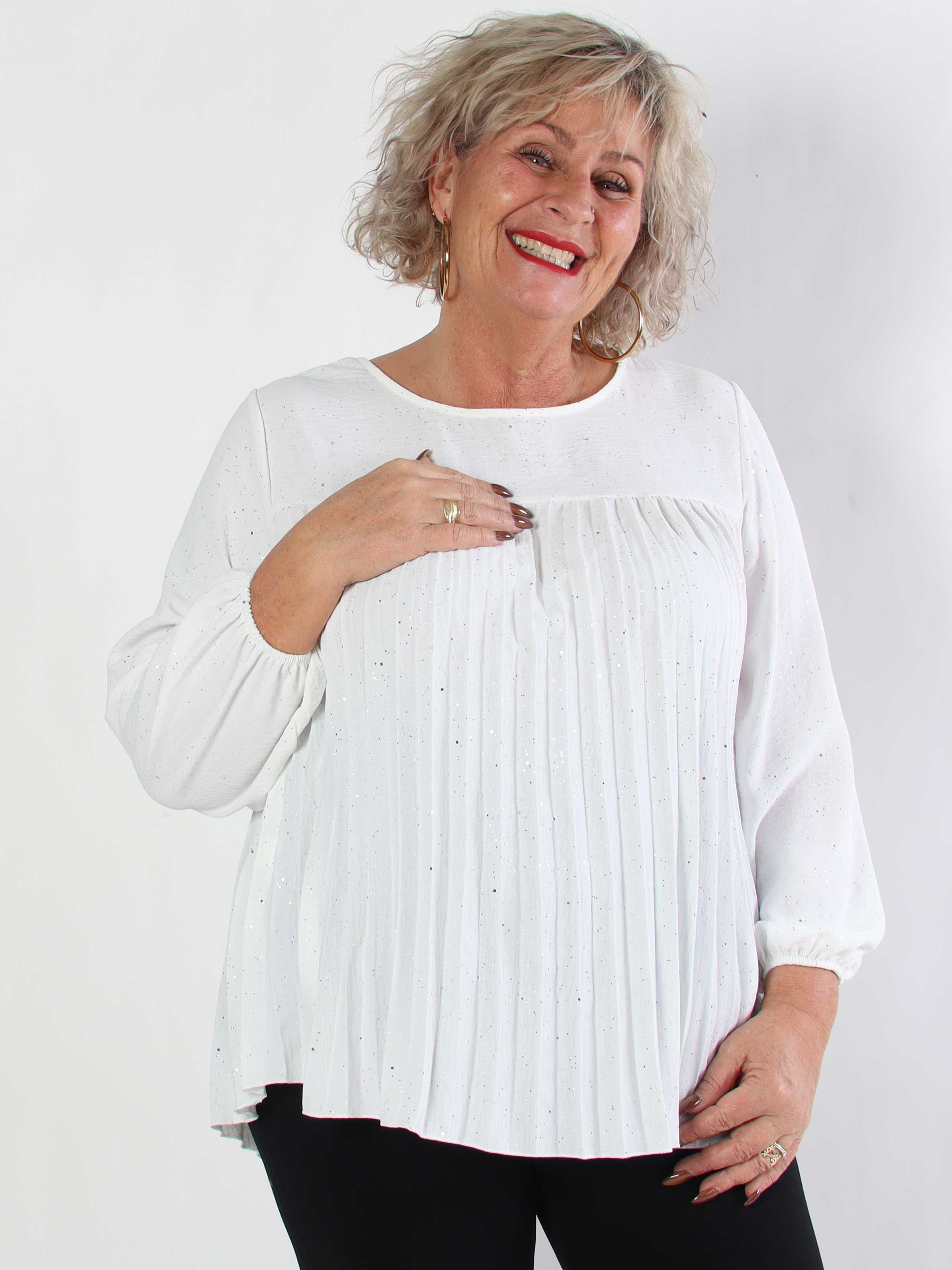 Nancy Glitter Shirt L/S - Plisserad plus size blus med glitter