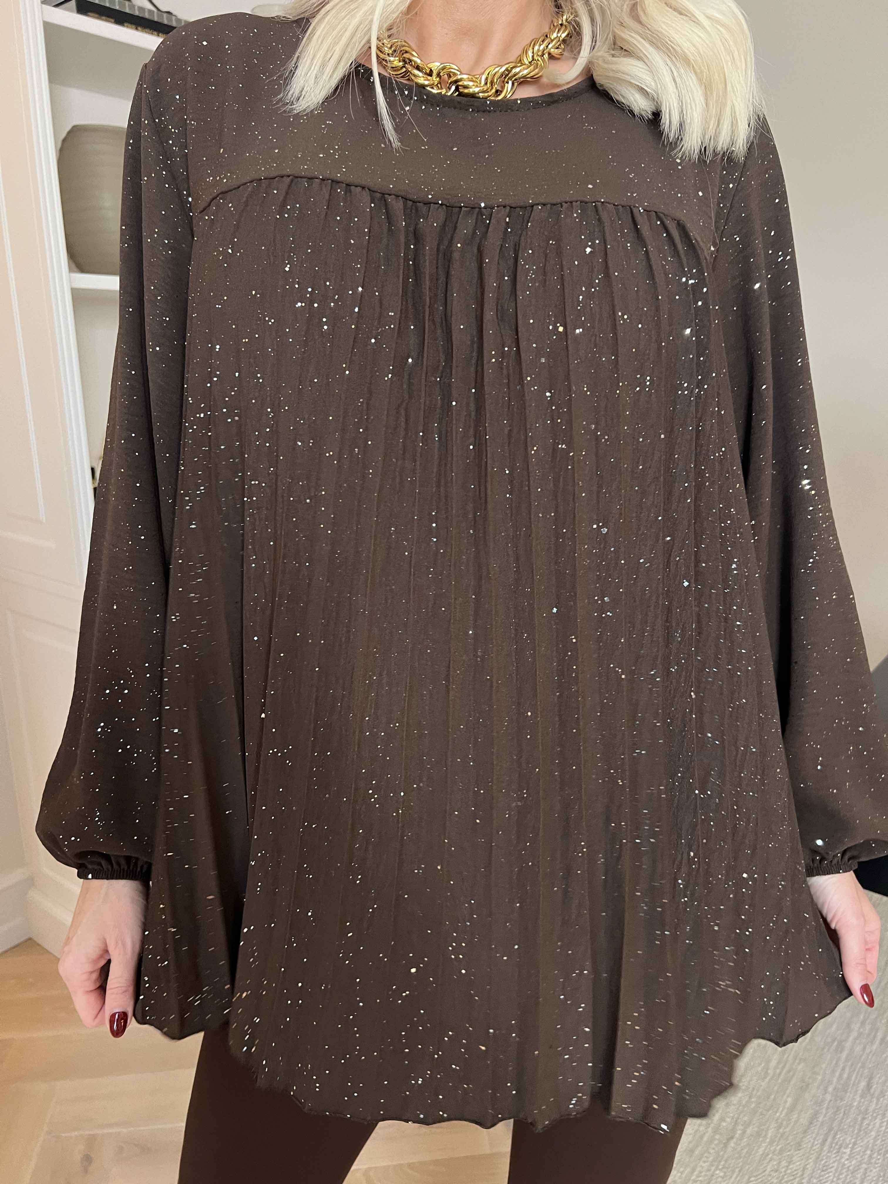 Nancy Glitter Shirt L/S - Plisserad blus med glitter