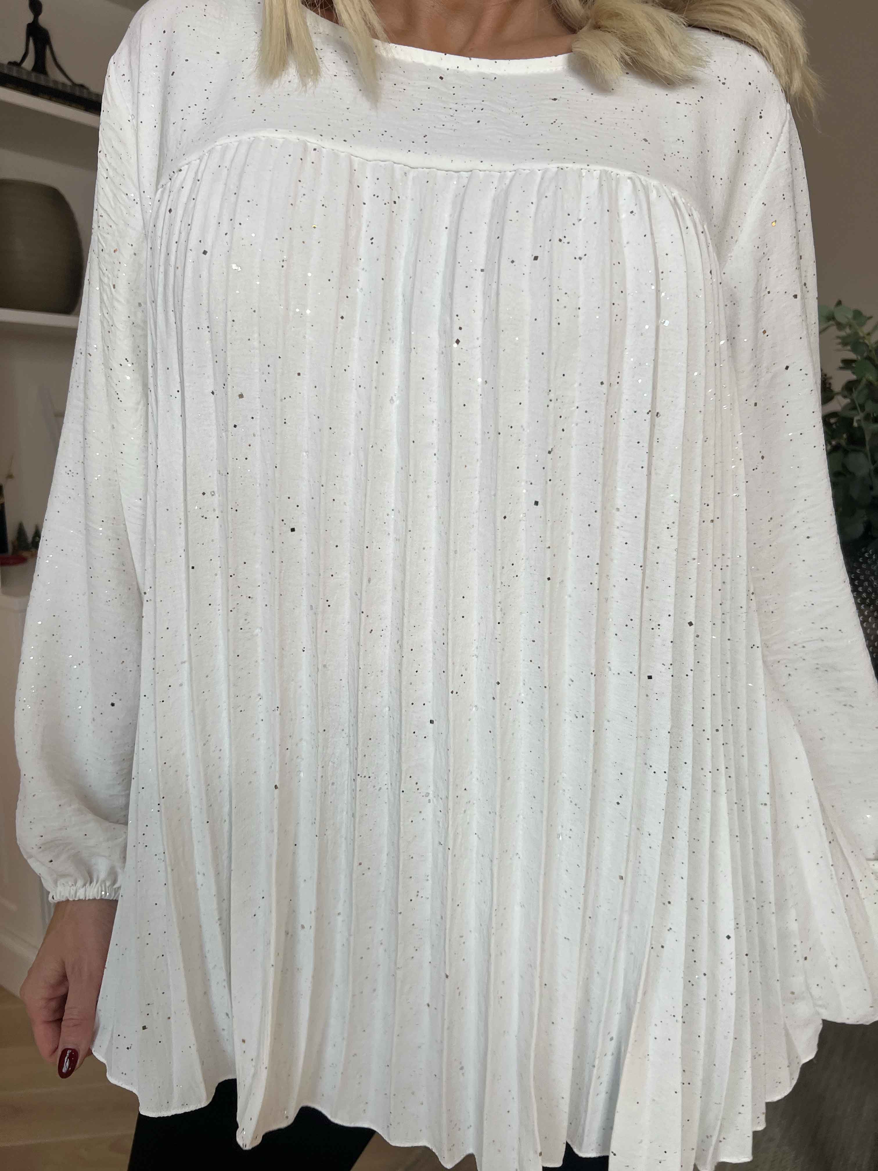 Nancy Glitter Shirt L/S - Plisserad blus med glitter