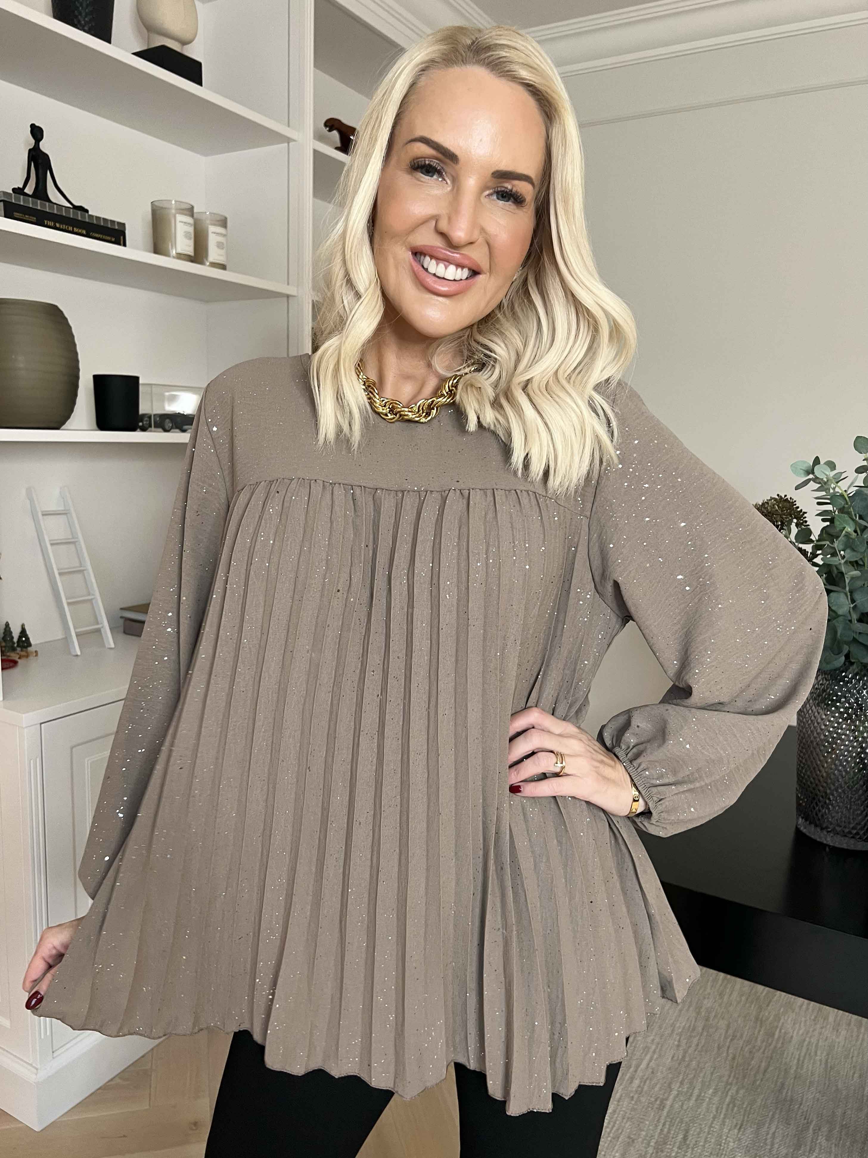 Nancy Glitter Shirt L/S - Plisserad blus med glitter