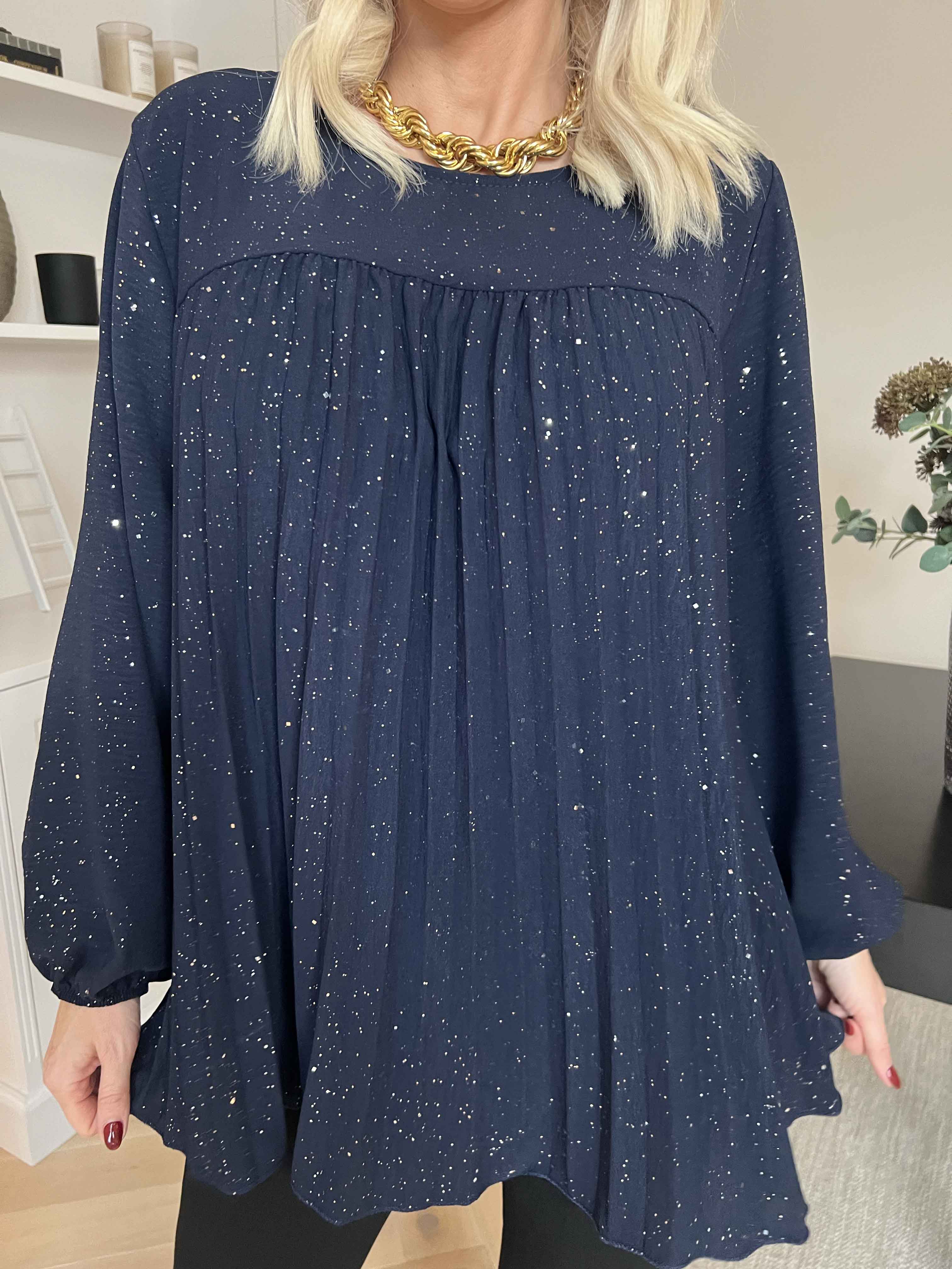 Nancy Glitter Shirt L/S - Plisserad blus med glitter