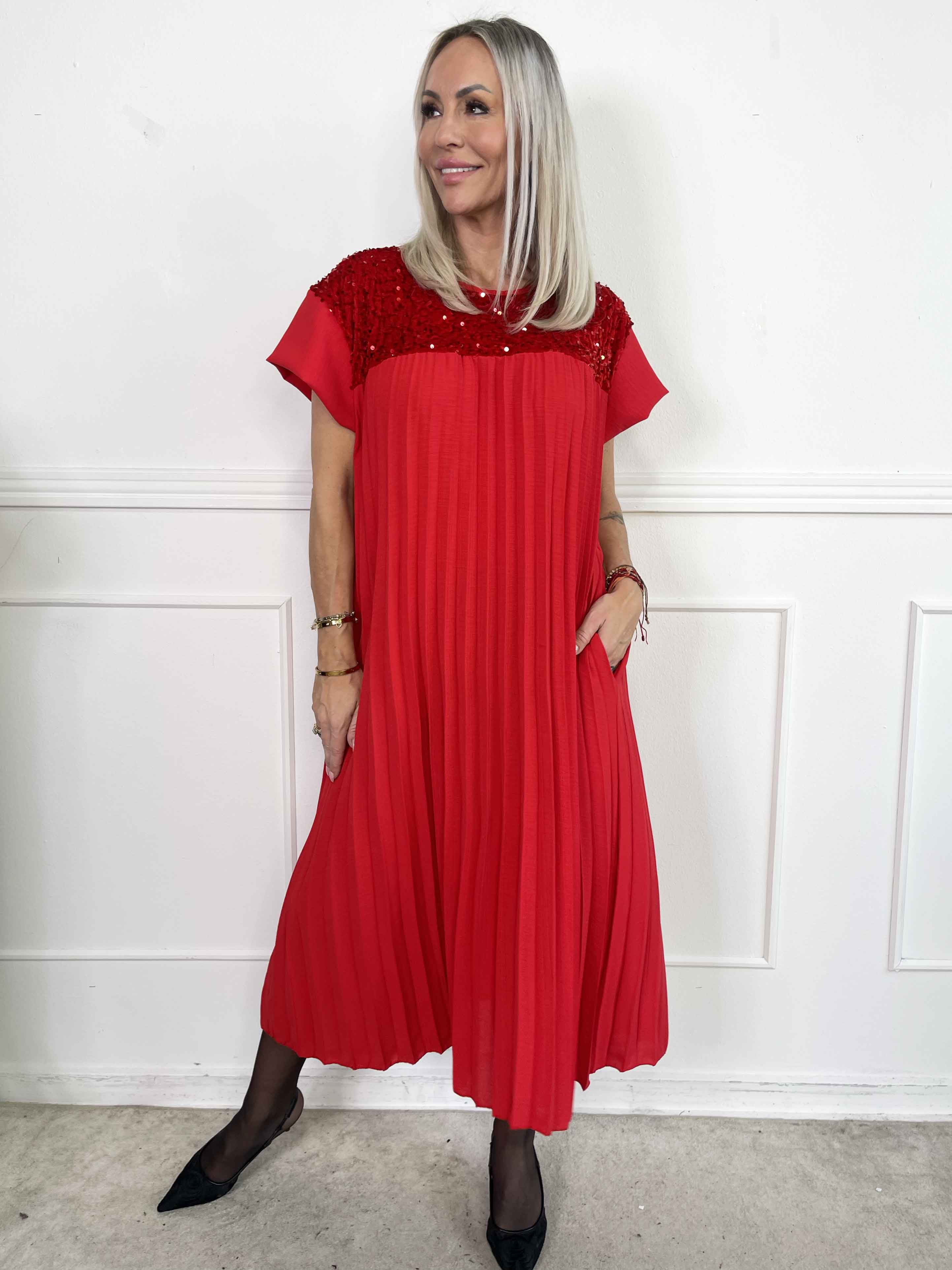 Nancy Party - Lång plisserad klänning med paljetter och velour