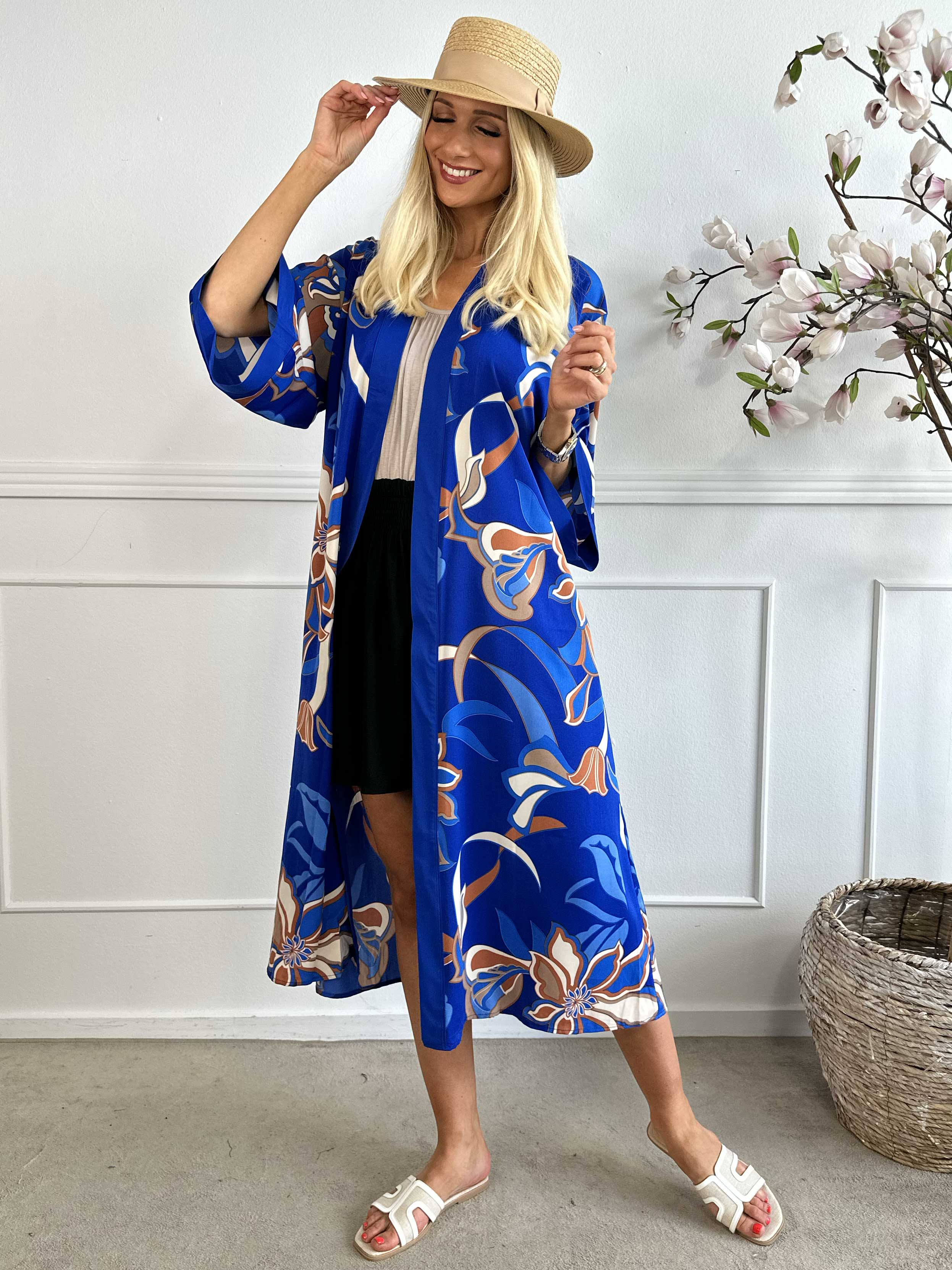 Nora - Lång kimono i viskos med mönster