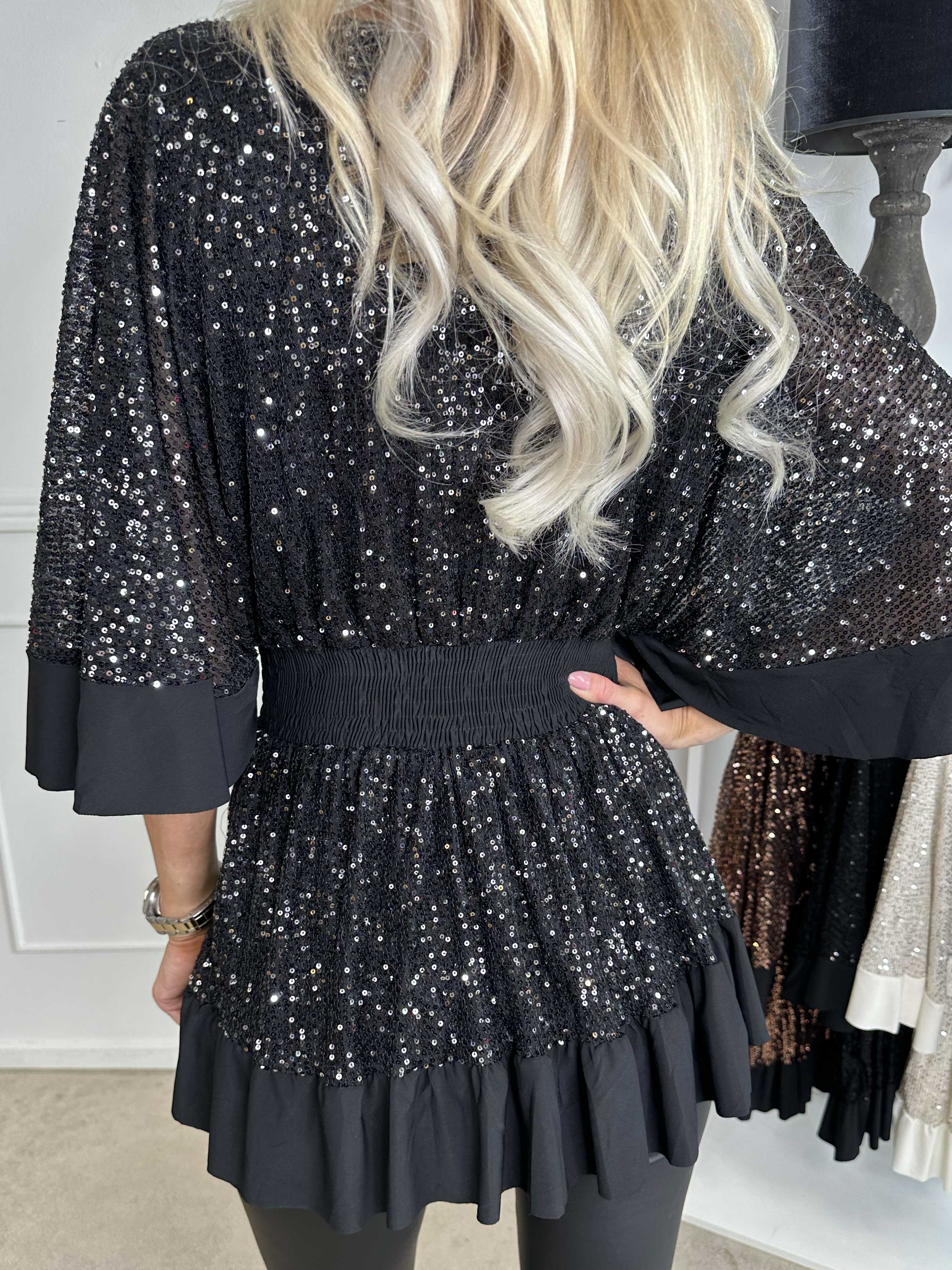 Pamela Glitter Shirt - Tunika med paljetter, smock och volanger