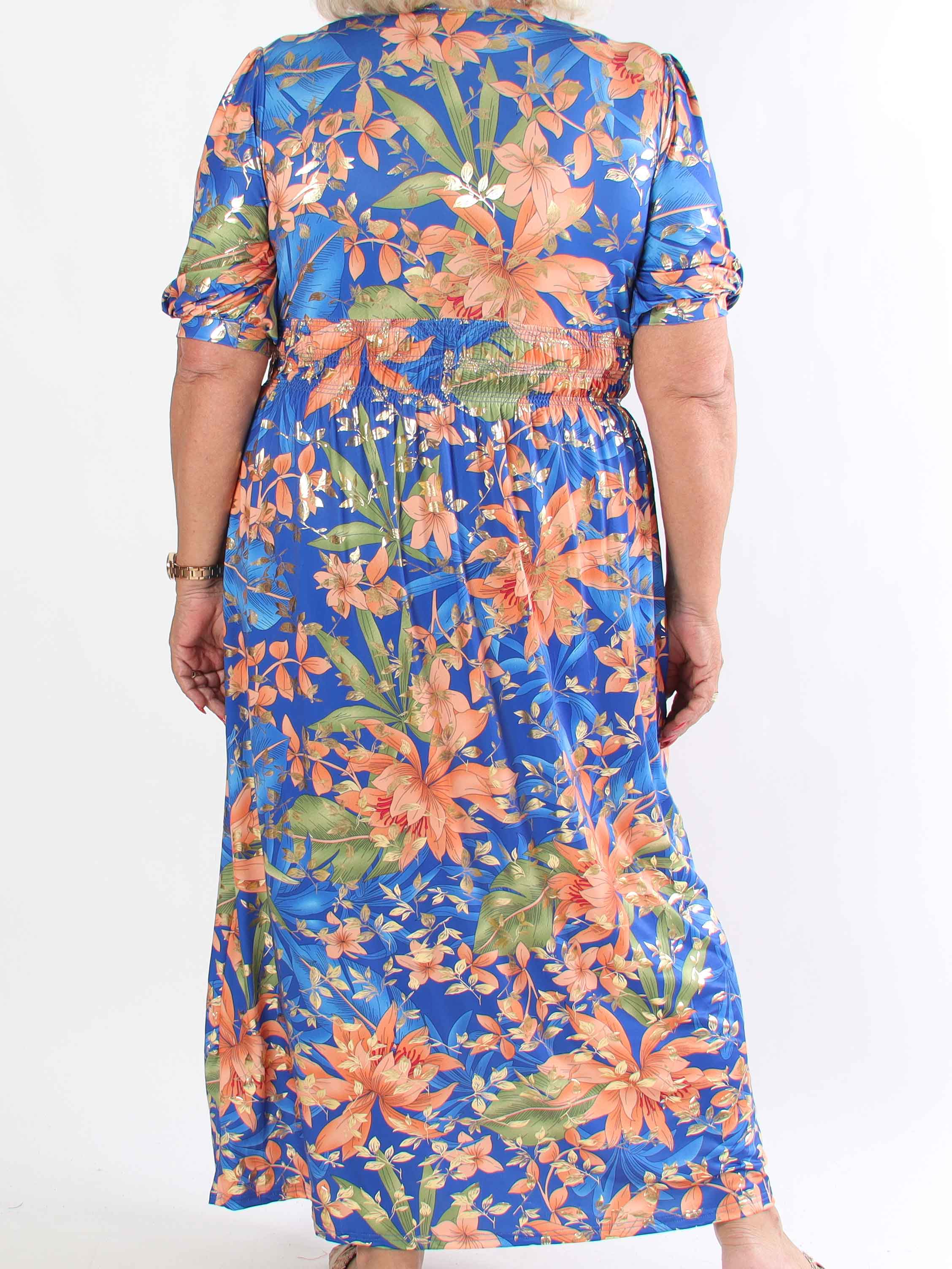 Pamina Leaf - Lång elastisk plus size klänning med bladmotiv