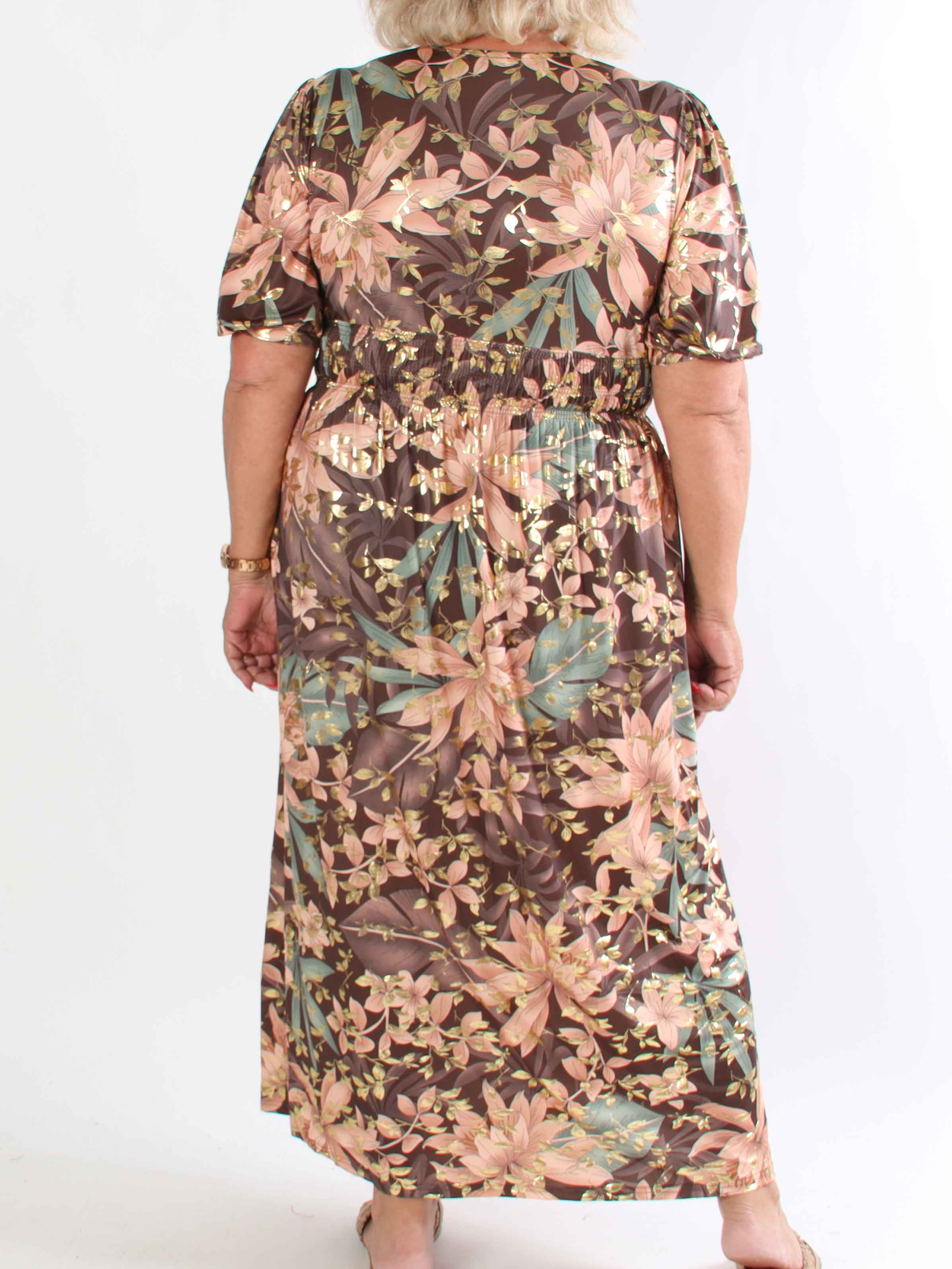 Pamina Leaf - Lång elastisk plus size klänning med bladmotiv