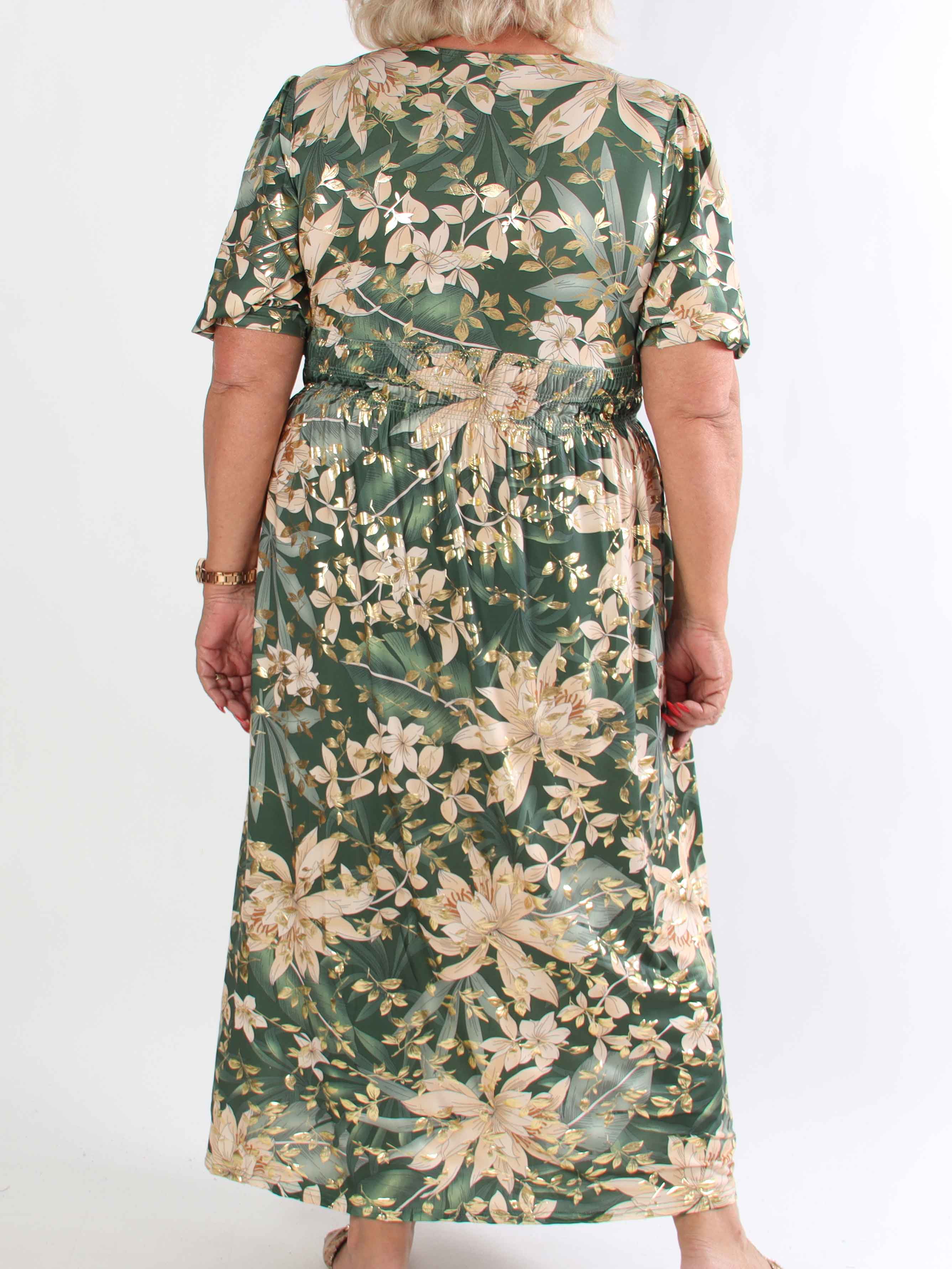 Pamina Leaf - Lång elastisk plus size klänning med bladmotiv