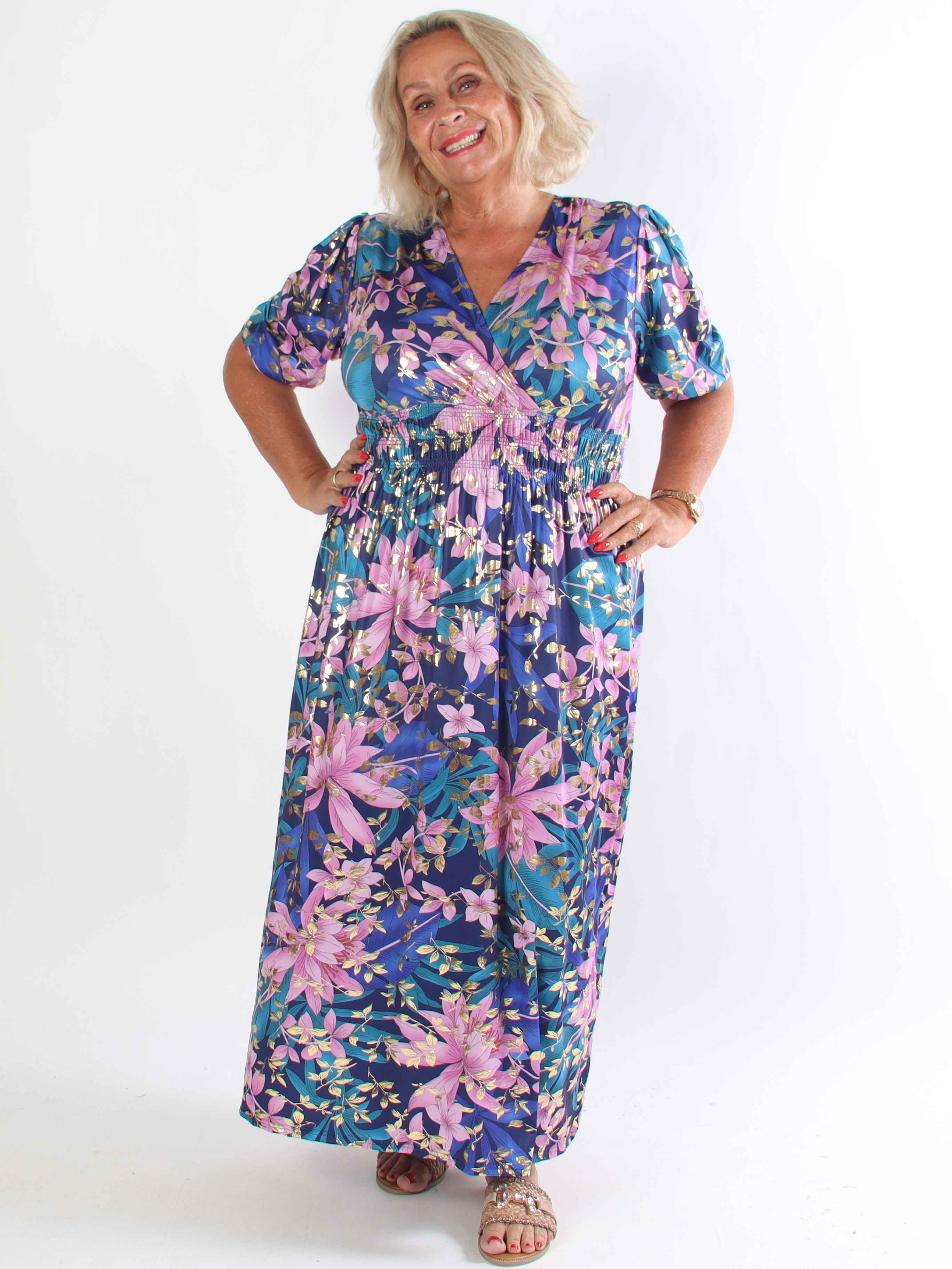 Pamina Leaf - Lång elastisk plus size klänning med bladmotiv