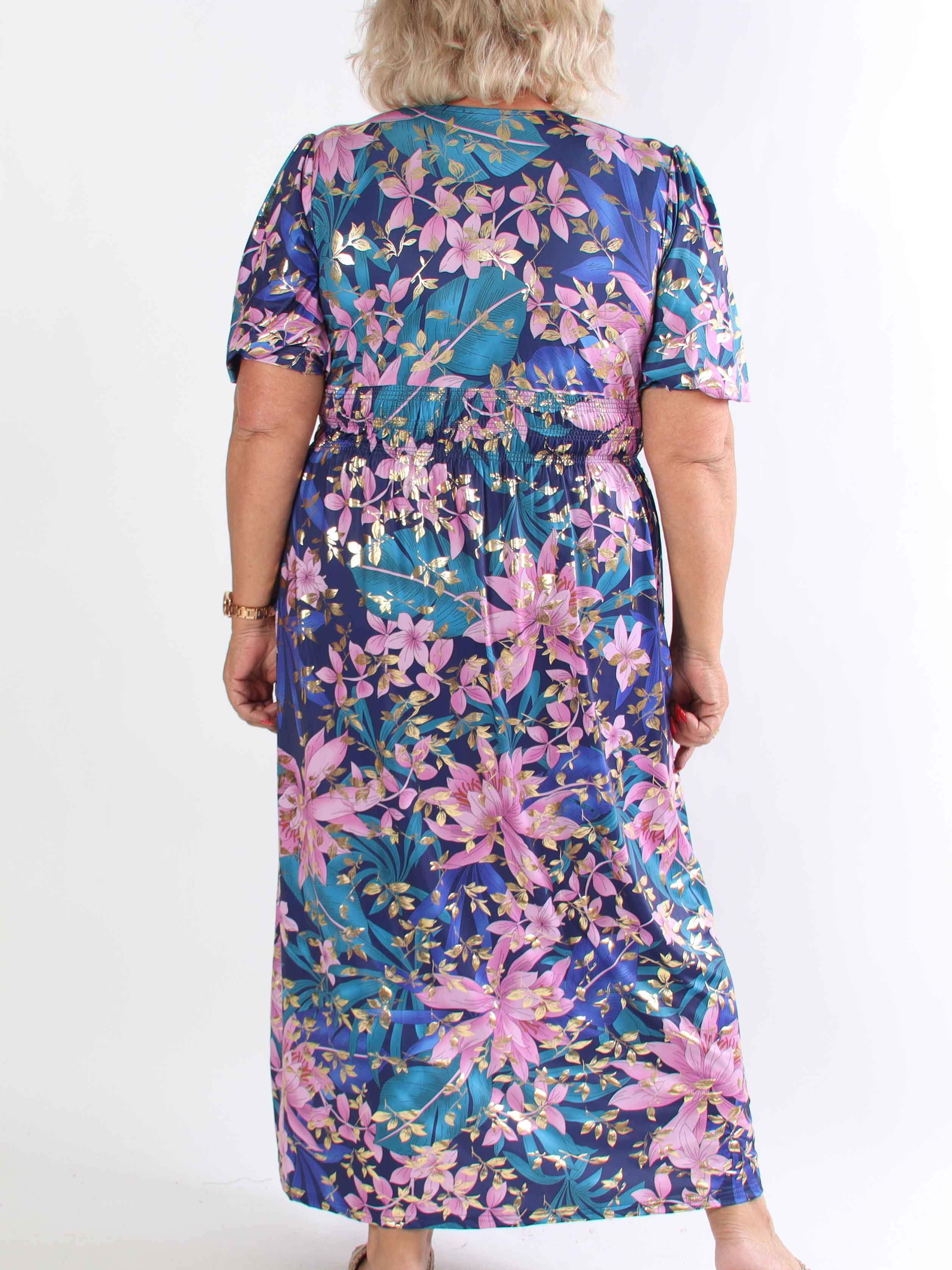 Pamina Leaf - Lång elastisk plus size klänning med bladmotiv