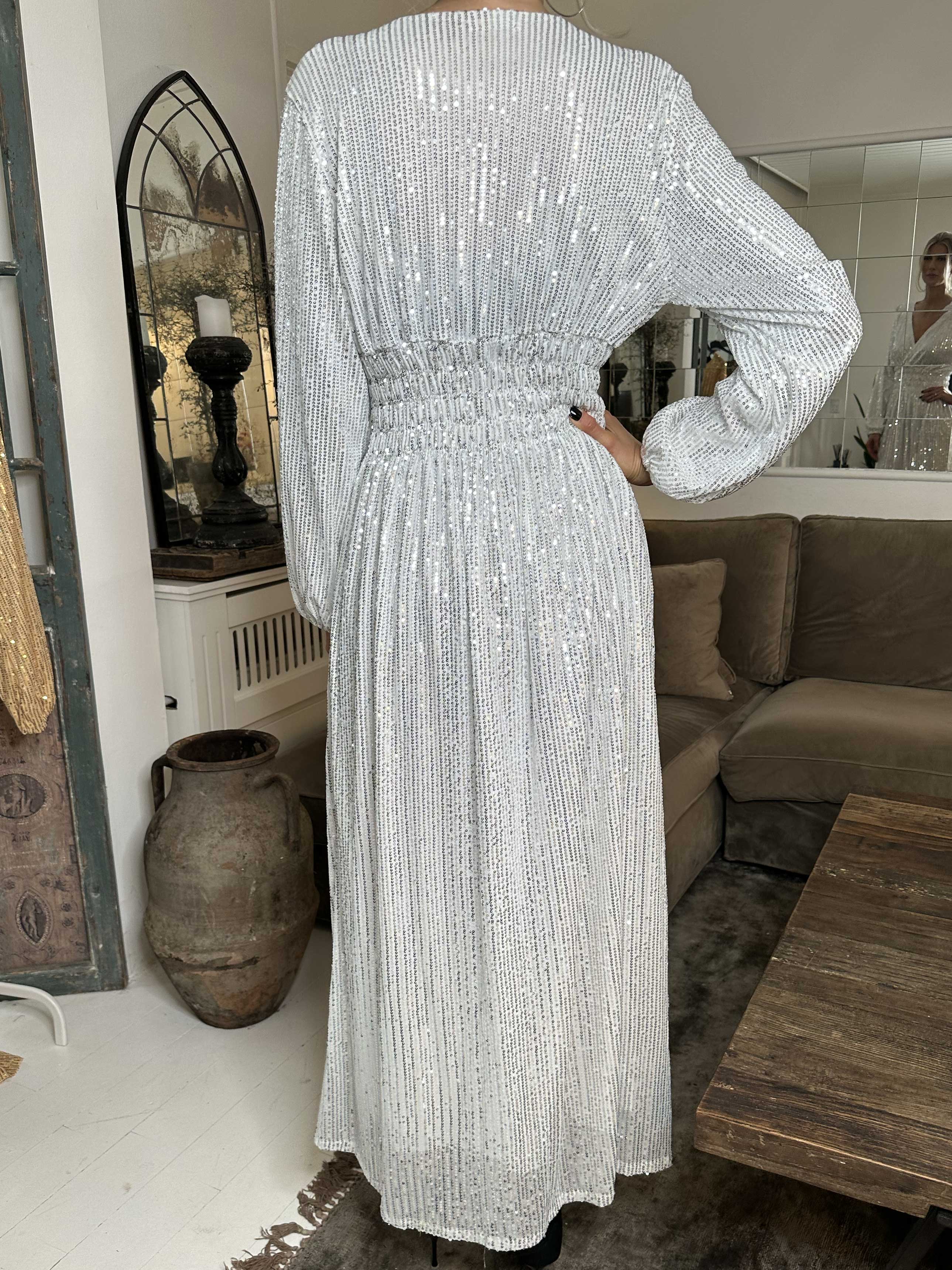 Pams Glitter L/S - Lång vacker klänning med paljetter