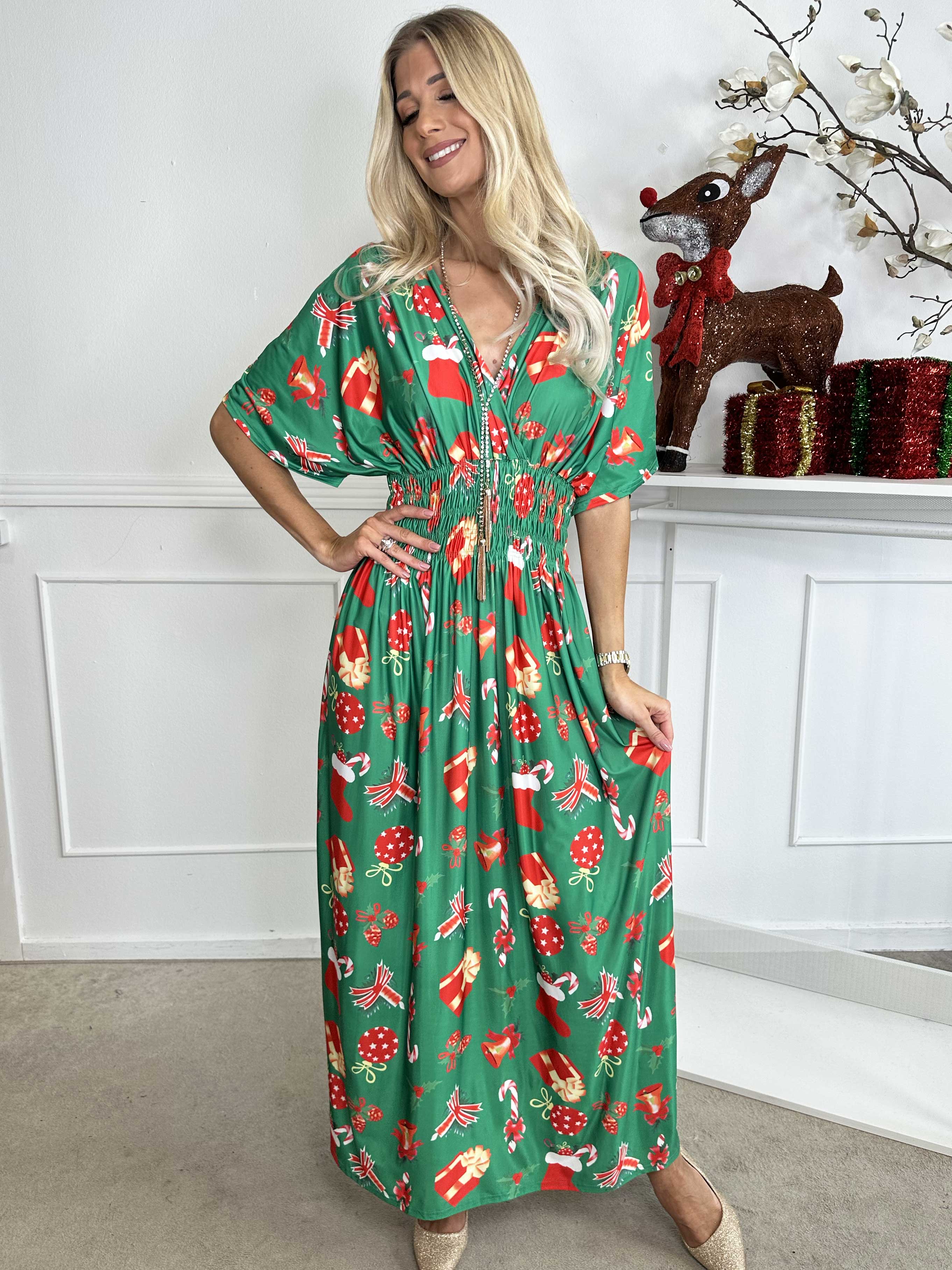 Pams Holiday - Lång klänning med resår och julmotiv
