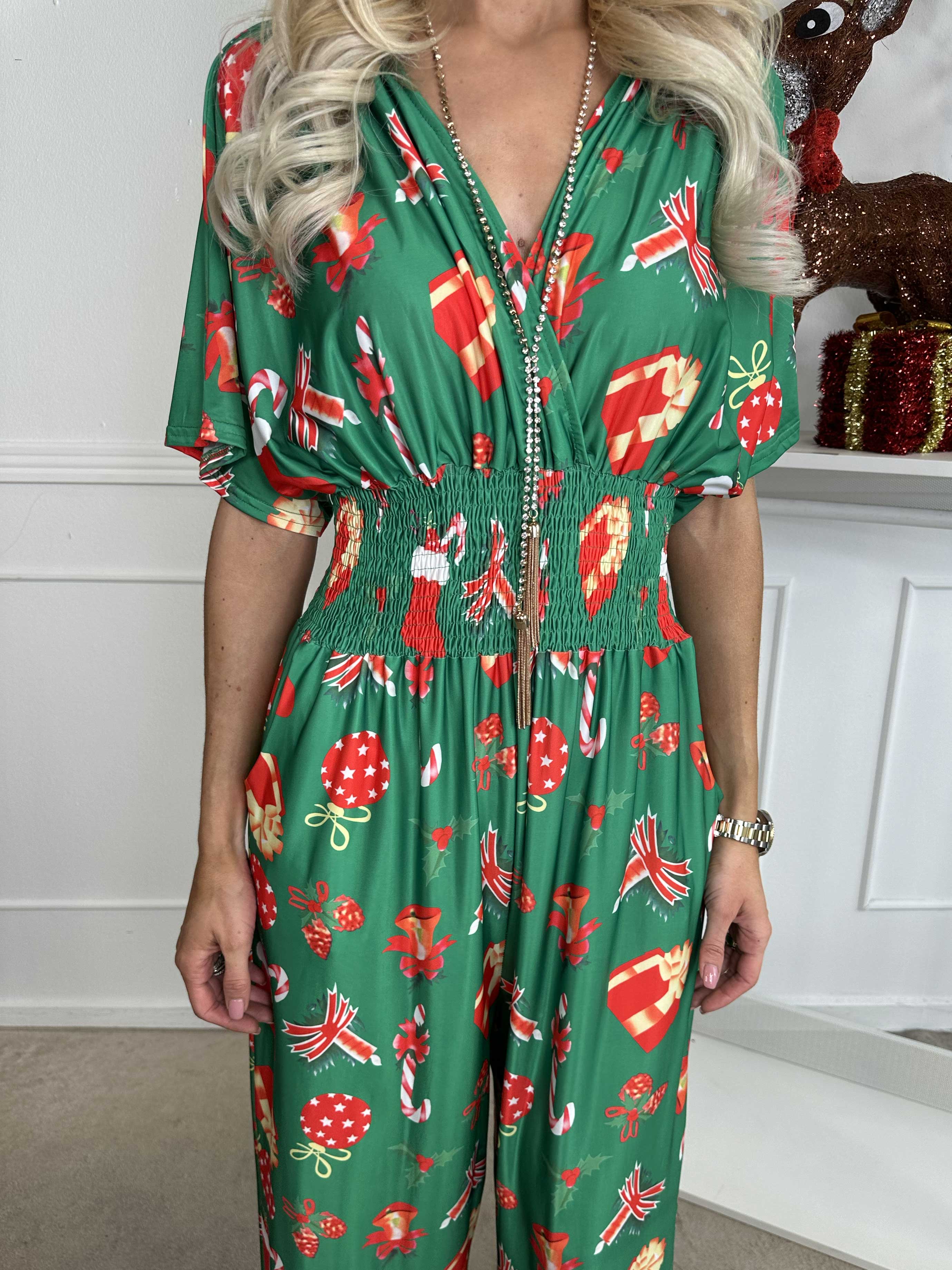 Pams Holiday Jumpsuit - Jumpsuit med resår och julmotiv